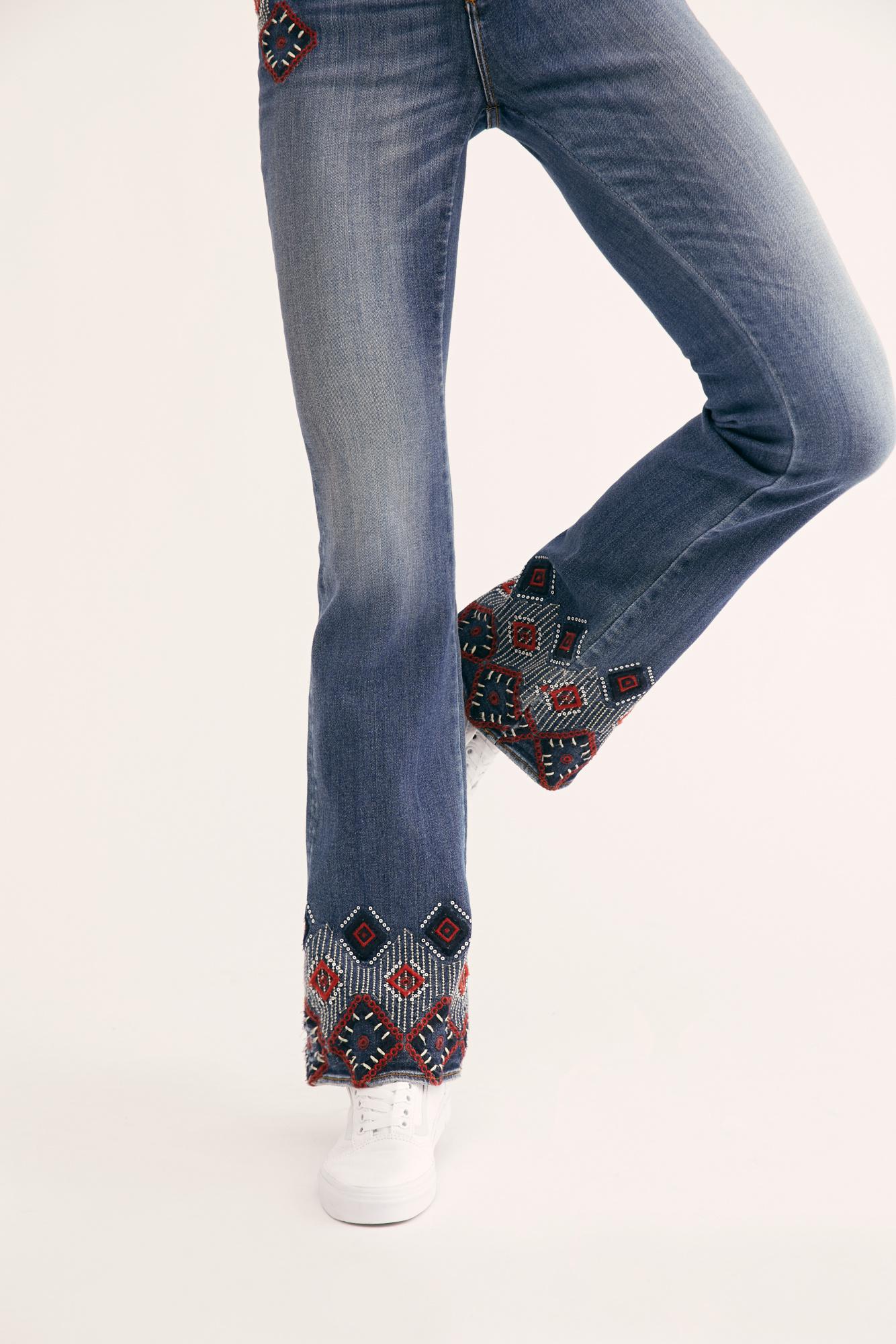 driftwood isabel embroidered flare jeans