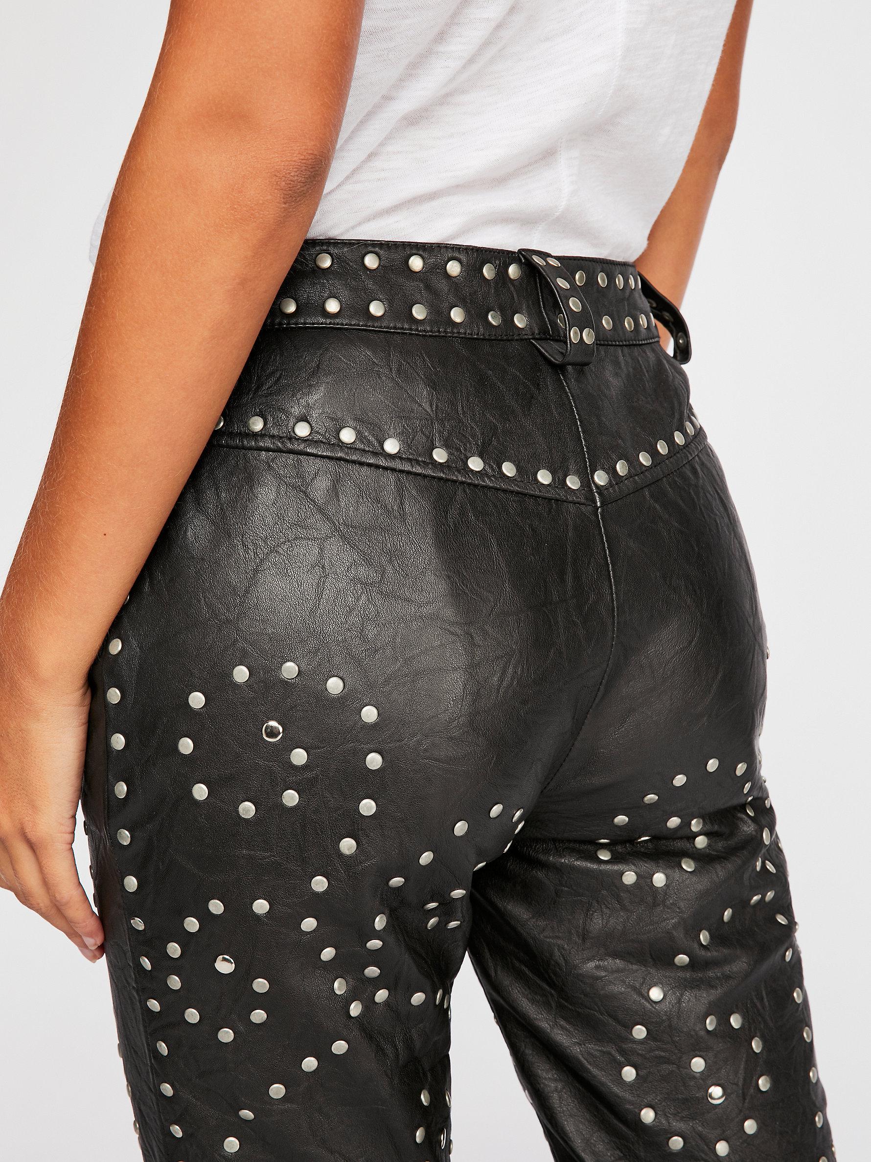 Free People Studded Flared Leather Pants in Black | Lyst