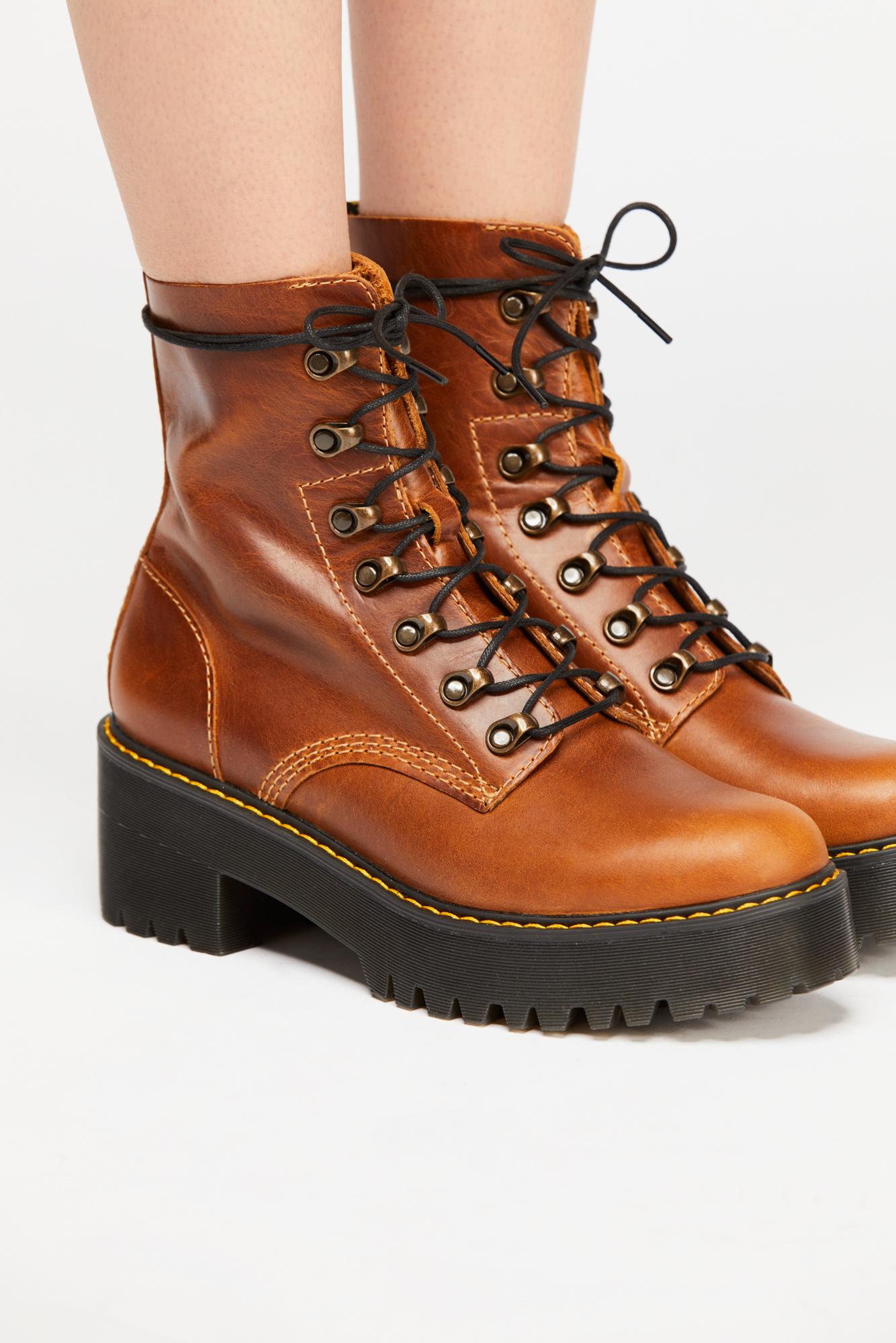 Free People Dr. Martens Leona Platform Ankle Boot in Brown - Lyst