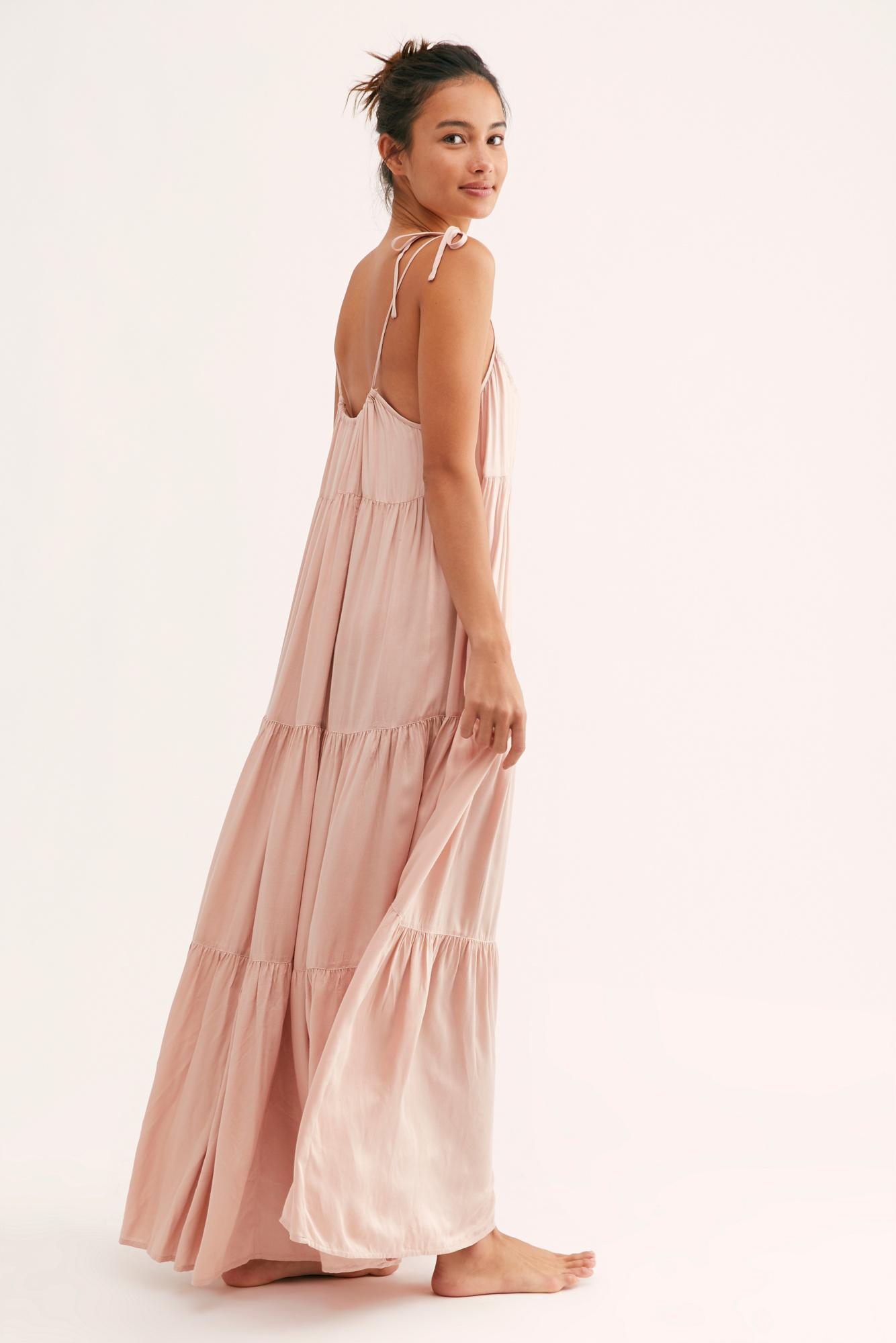 pink maxi slip dress