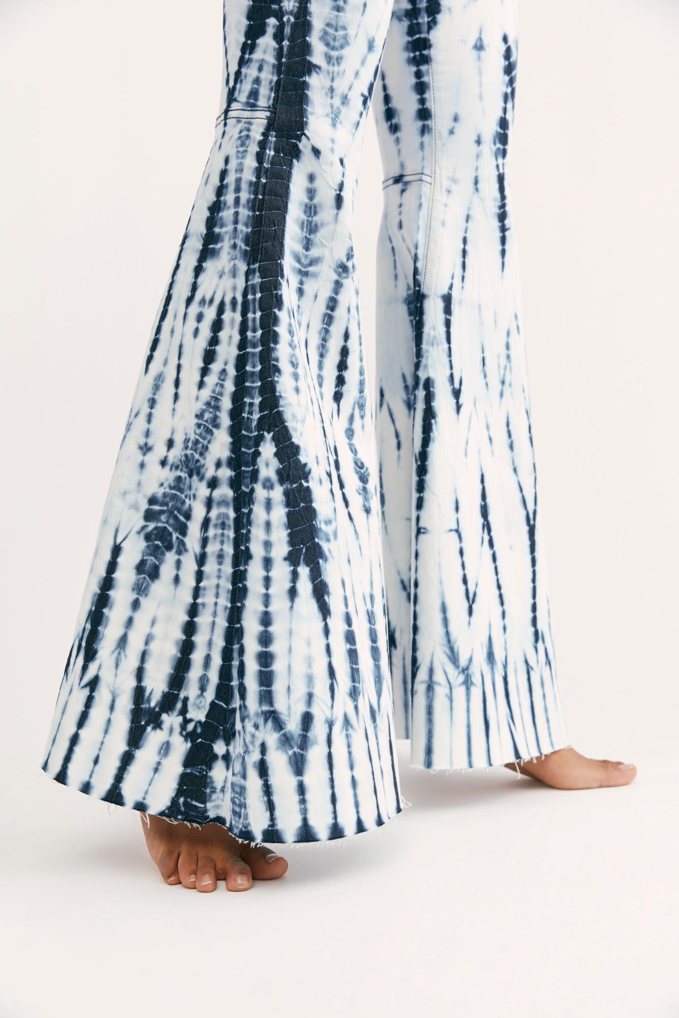 just float on printed flare jeans