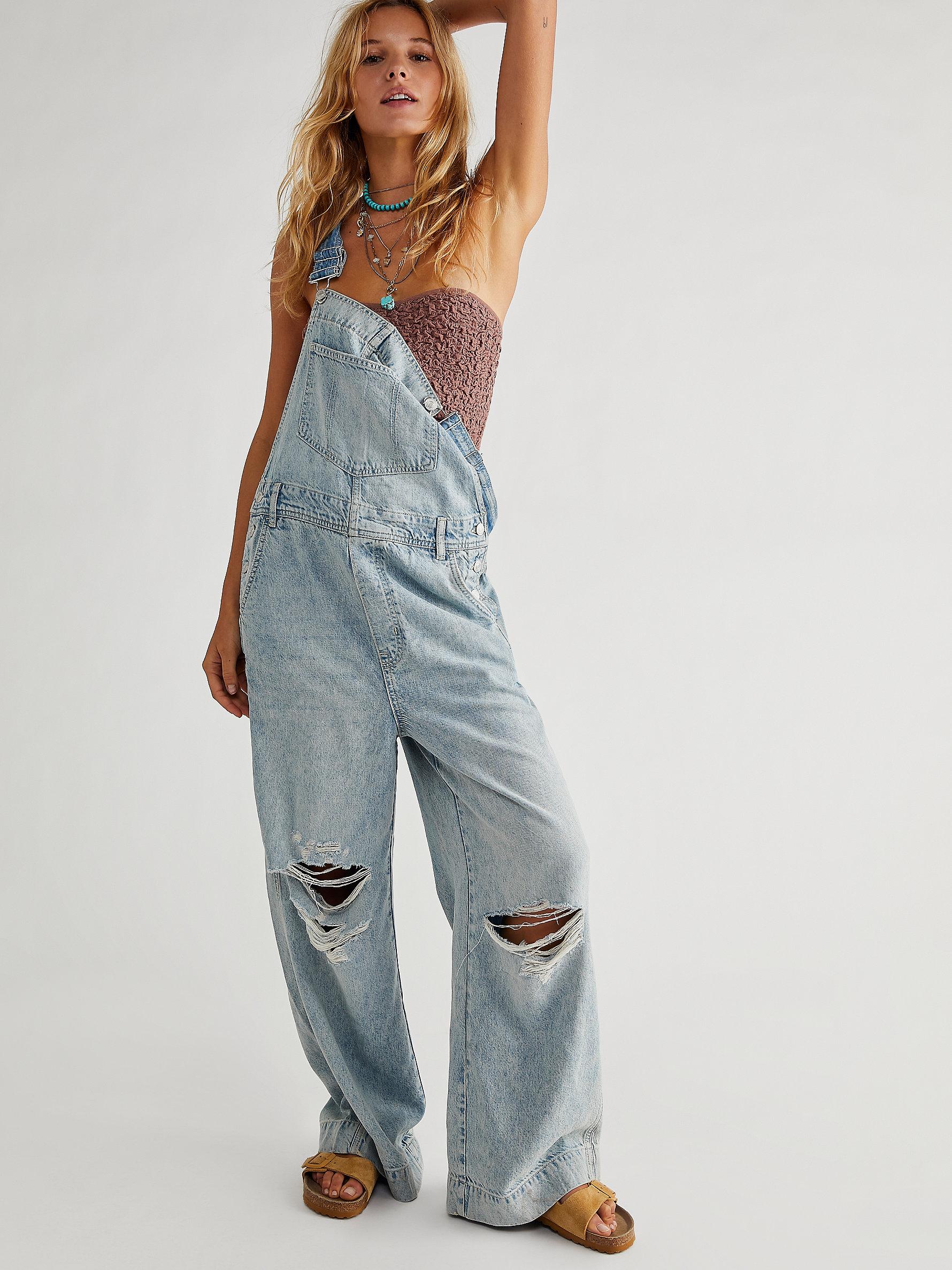 Free People Super Slouchy Overalls in Blue | Lyst