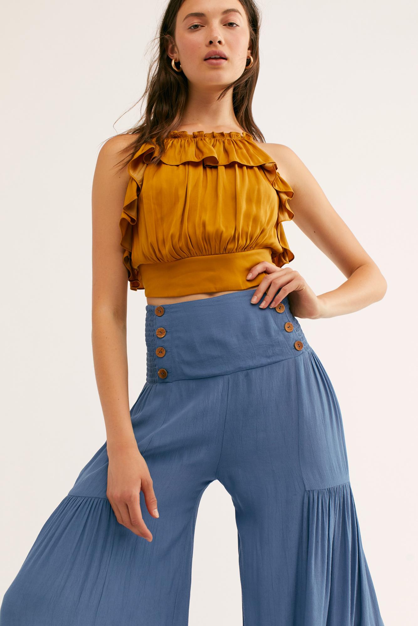 Free People Synthetic Fp One Sailor Wide-leg Pants in Blue - Lyst