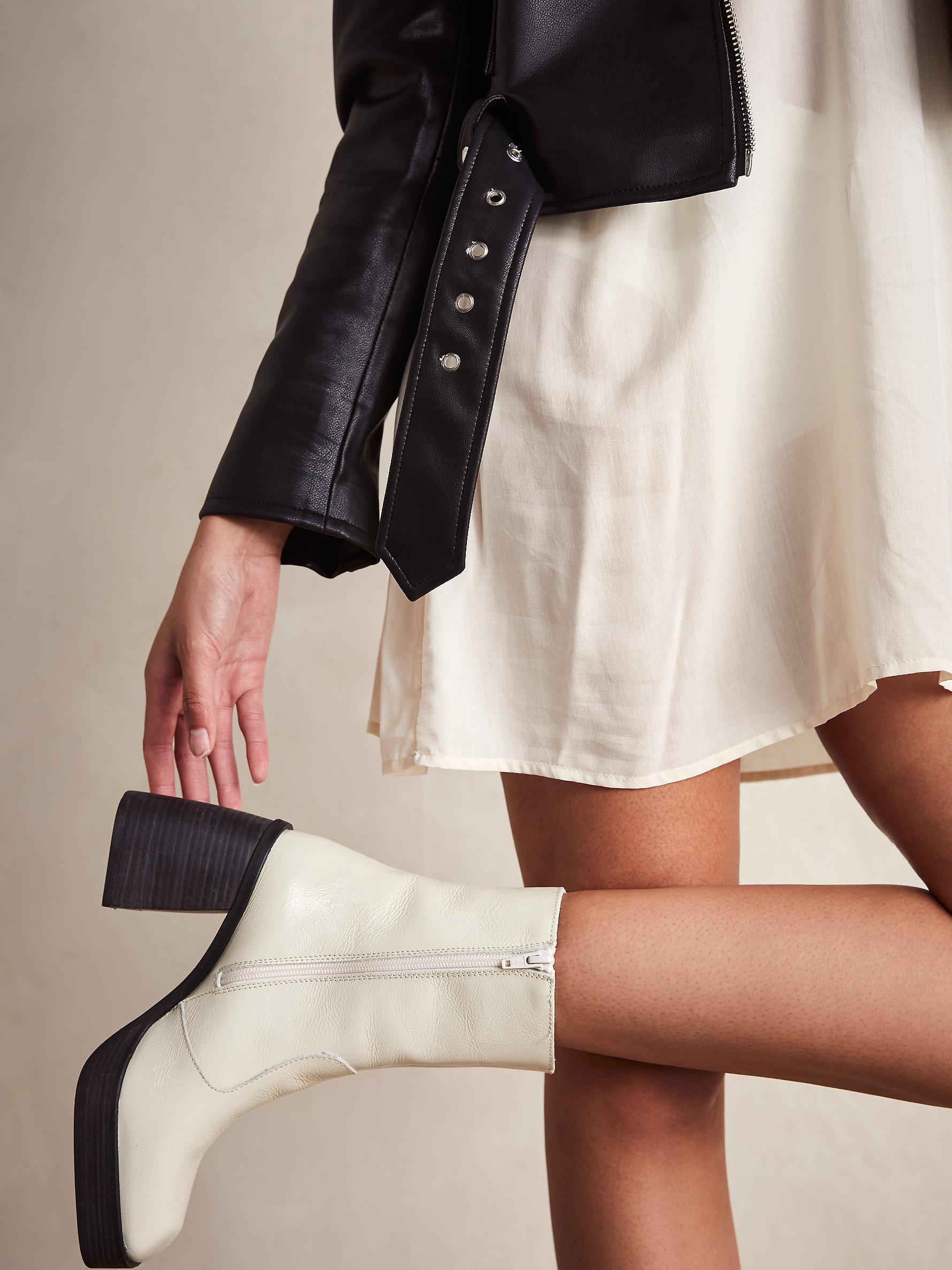 Free People Leather Ruby Shine Platform Boots in White (Black) | Lyst