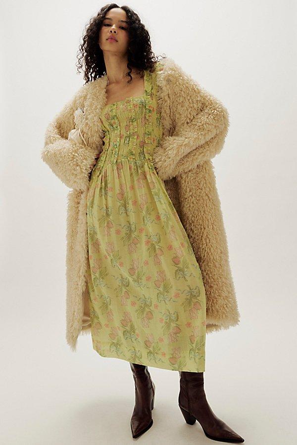 damson madder raphaela shirred midi dress Damson Madder Raphaela Ruffle Midi Dress in Green