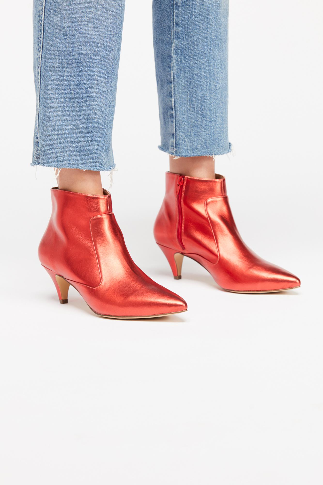 red kitten heel booties