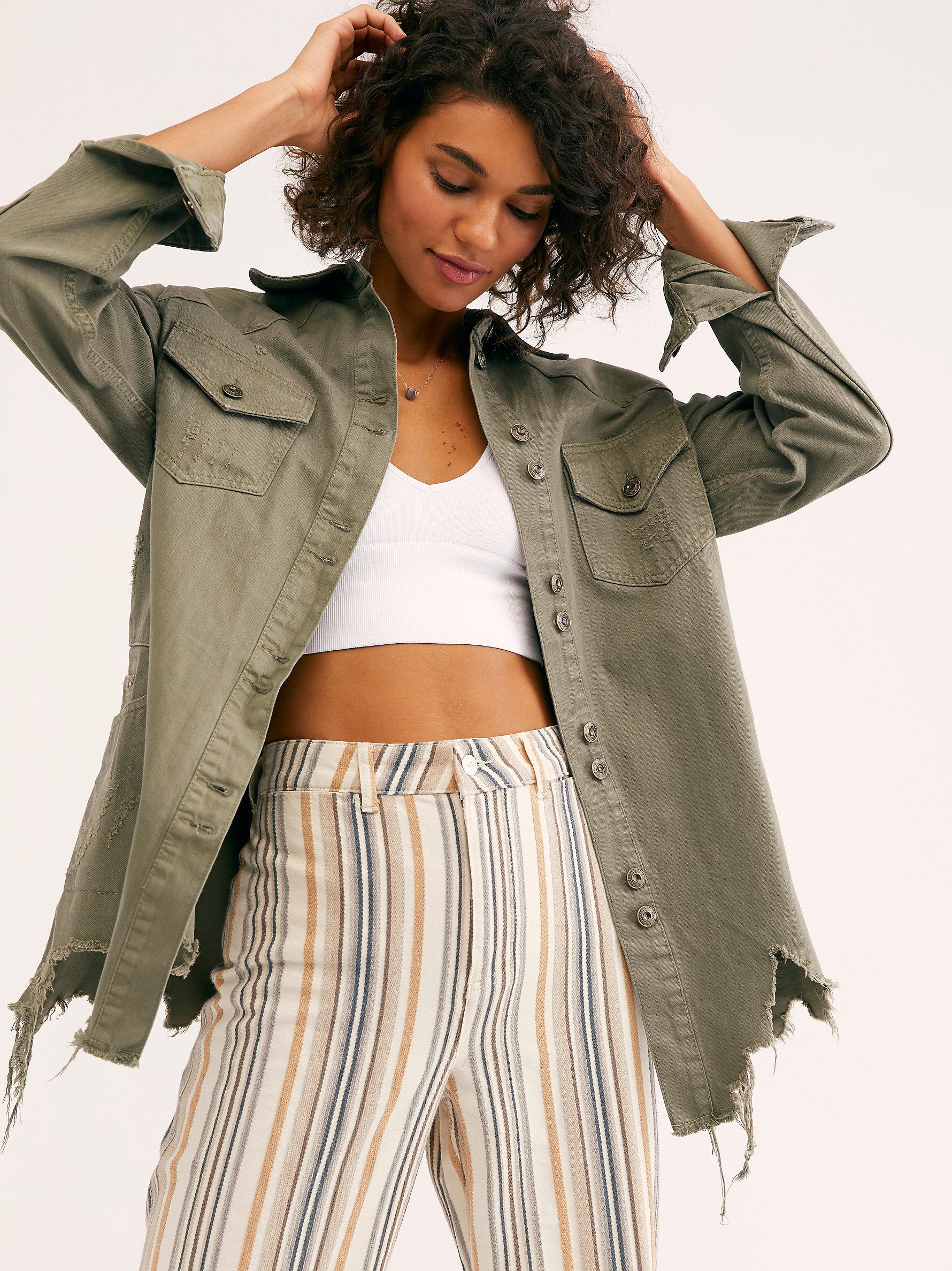 Moonchild Denim Shirt Jacket in Olive 