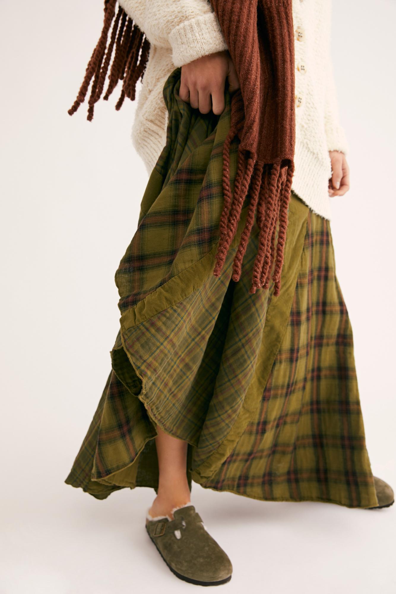 Free People Linen Patchwork Maxi Skirt By Cp Shades in Green Lyst