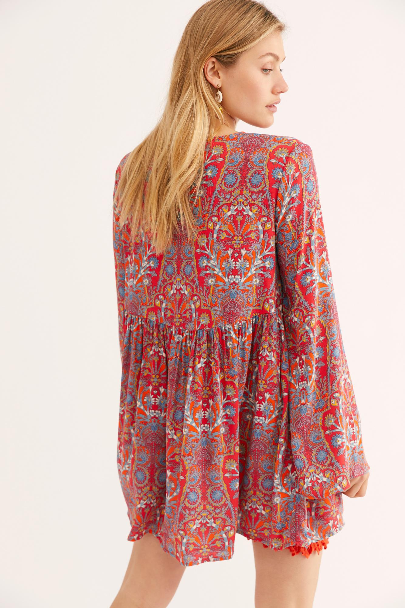 Free People Bella Printed Tunic in Cherry Combo (Red) - Lyst