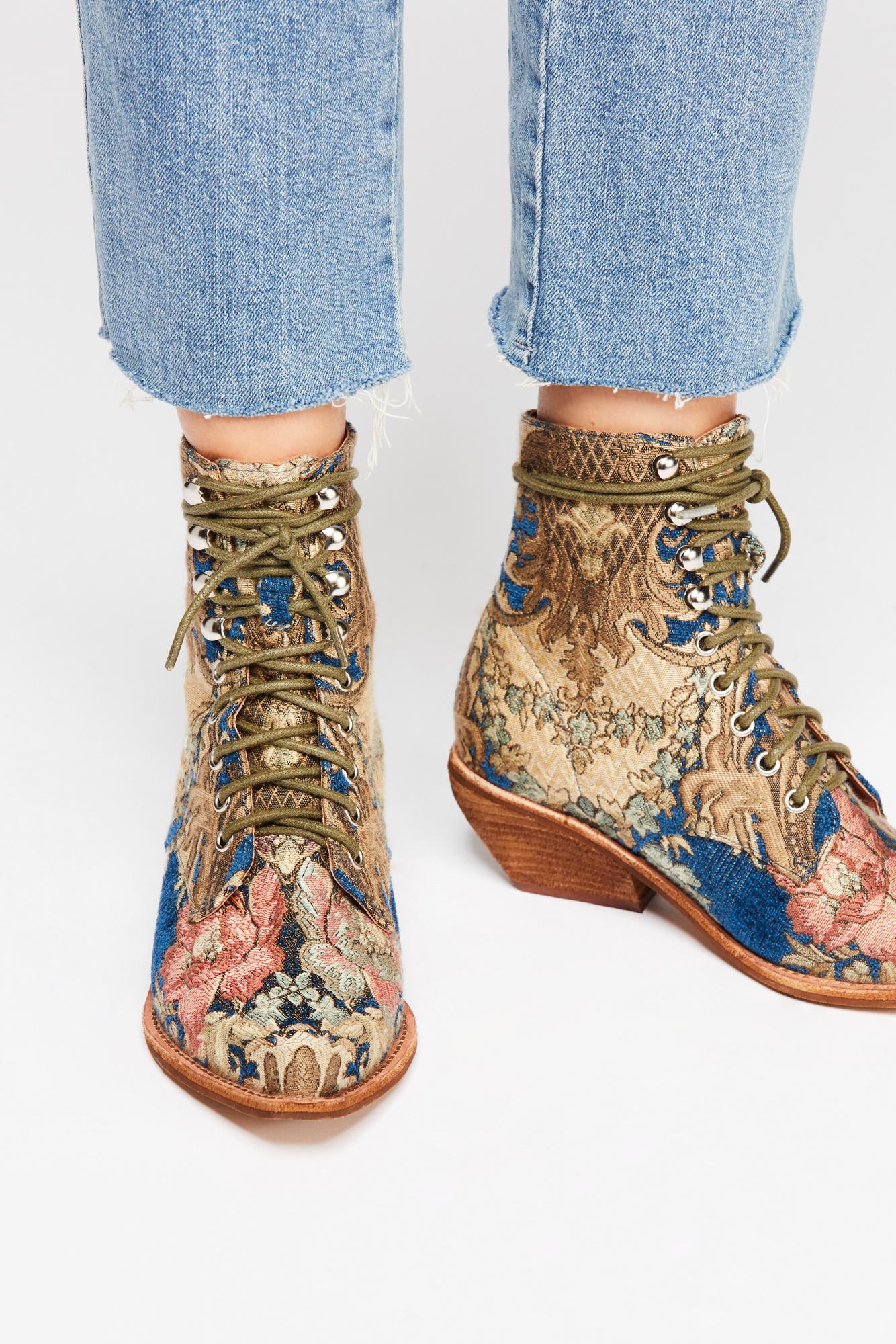 Free People Velvet Grove Lace-up Western Boot By Jeffrey Campbell in Blue |  Lyst