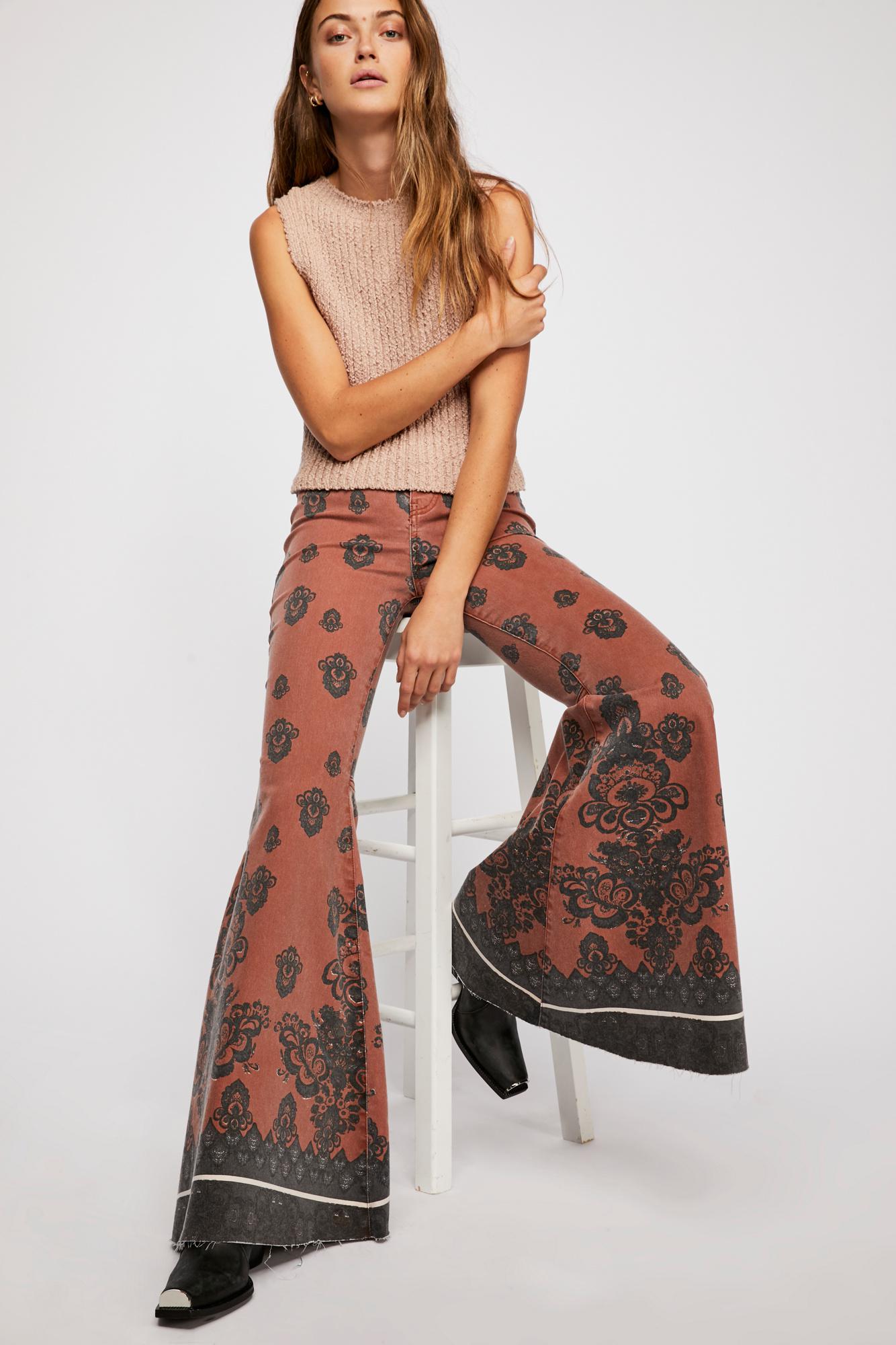 Free People Just Float On Printed Flare Jeans By We The Free in Orange |  Lyst