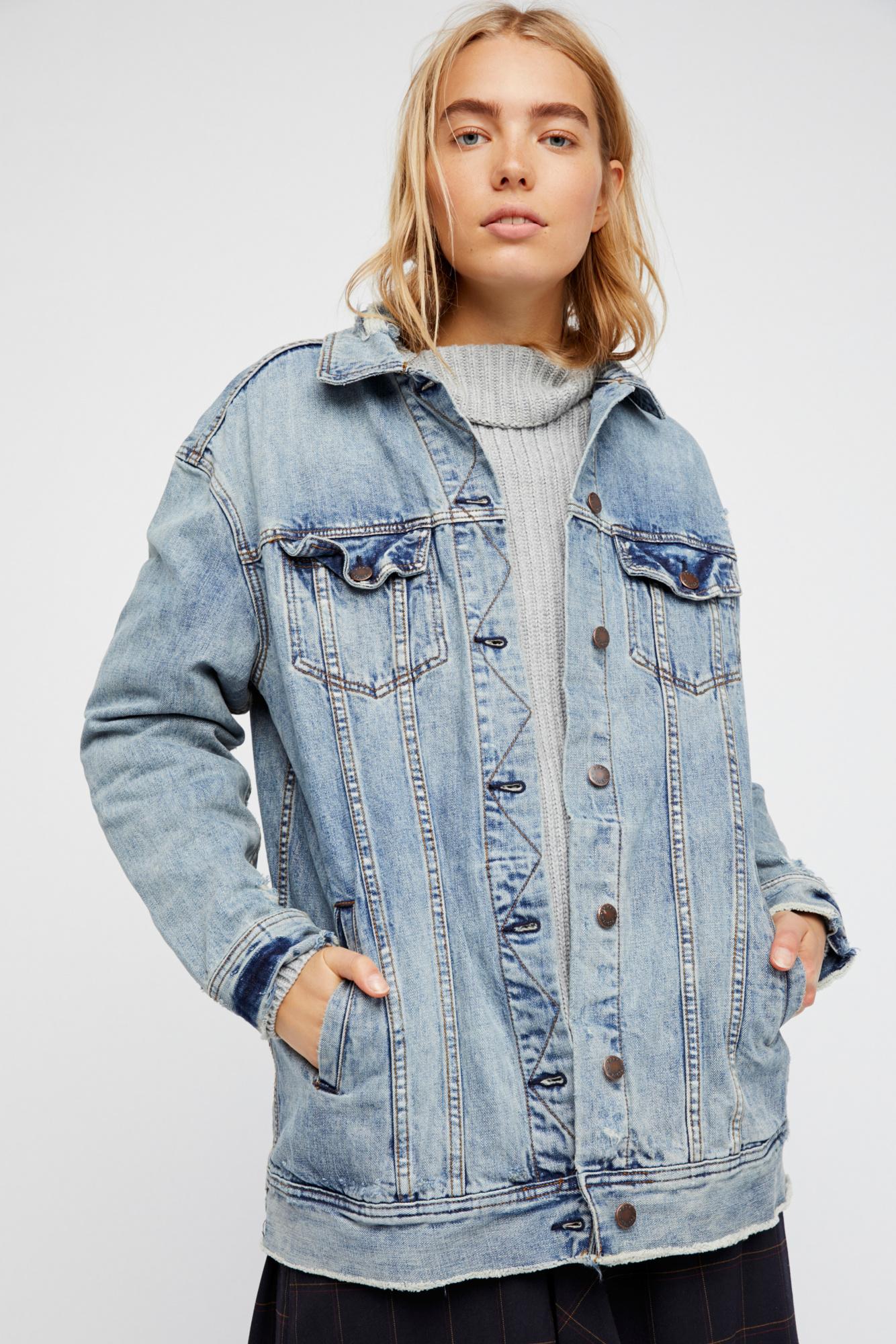 free people long denim jacket