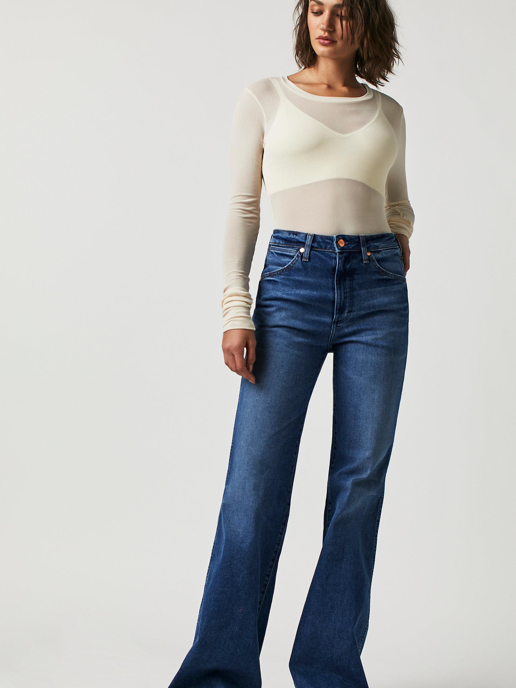 Free People Wrangler Wanderer High Rise Flare Jeans in Blue | Lyst