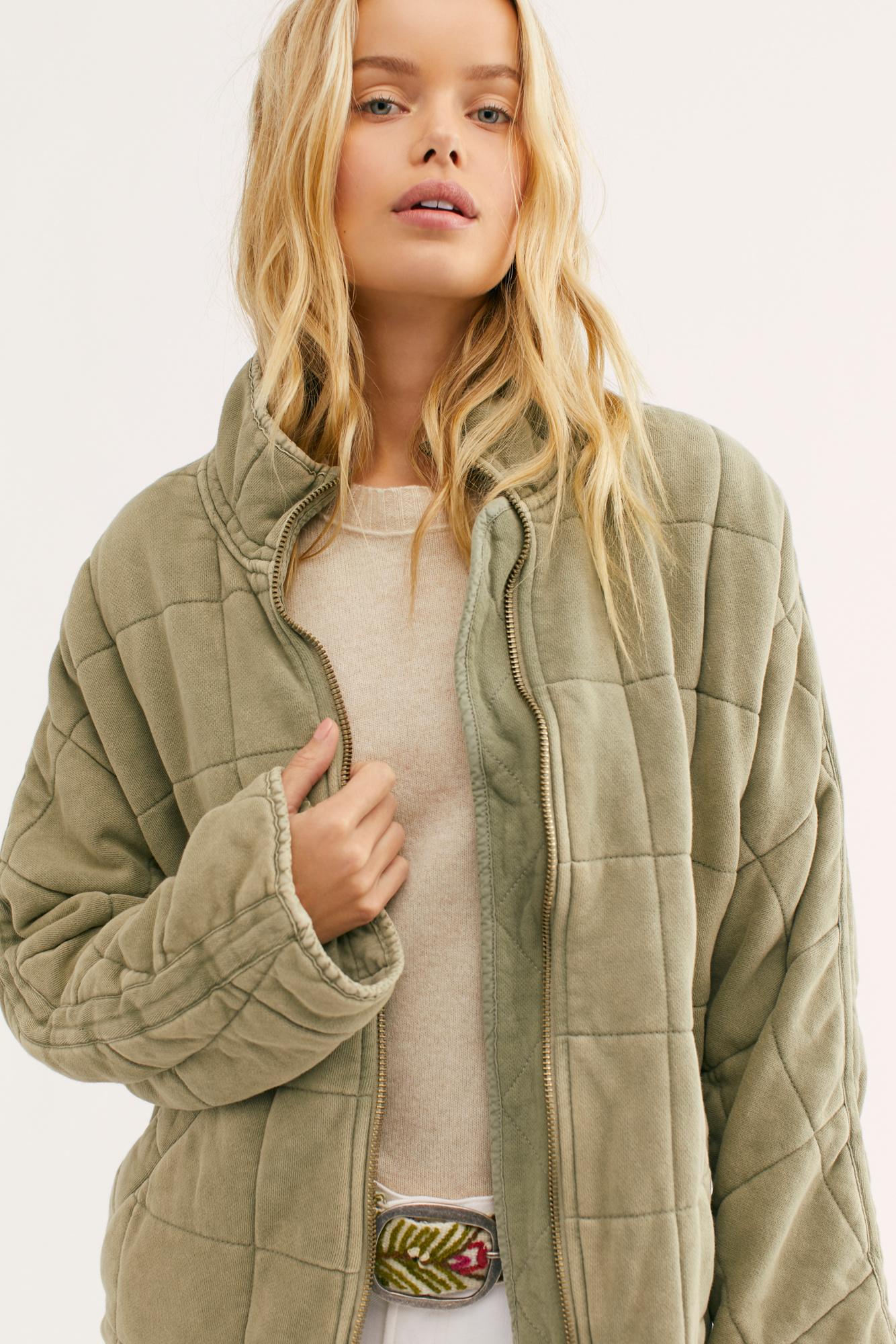 Free People Cotton Dolman Quilted Knit Jacket in Green Lyst