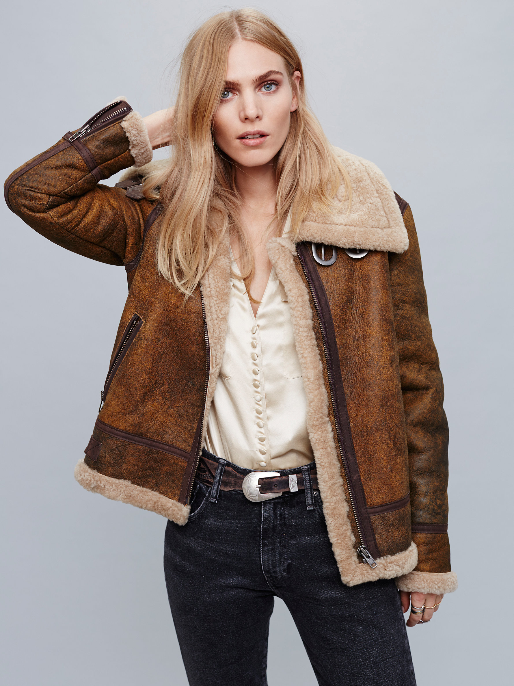 Free People Suede Aviator Sherpa Coat Lyst