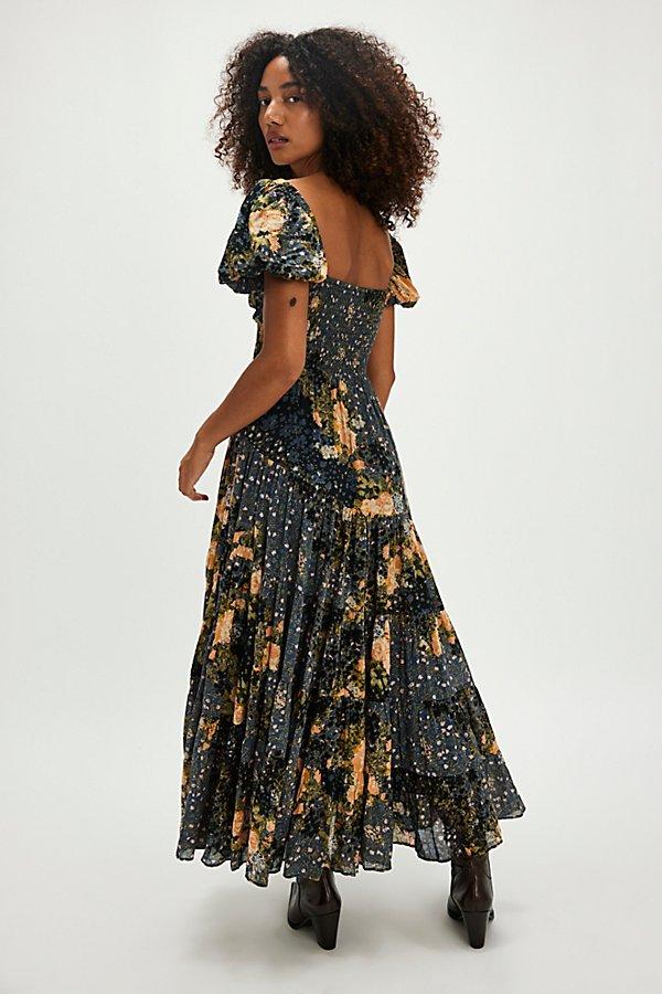chinese dress ladies FREE PEOPLE Floral SUNDRENCHED Short Sleeve Maxi Dress – Silver Accents main image 1