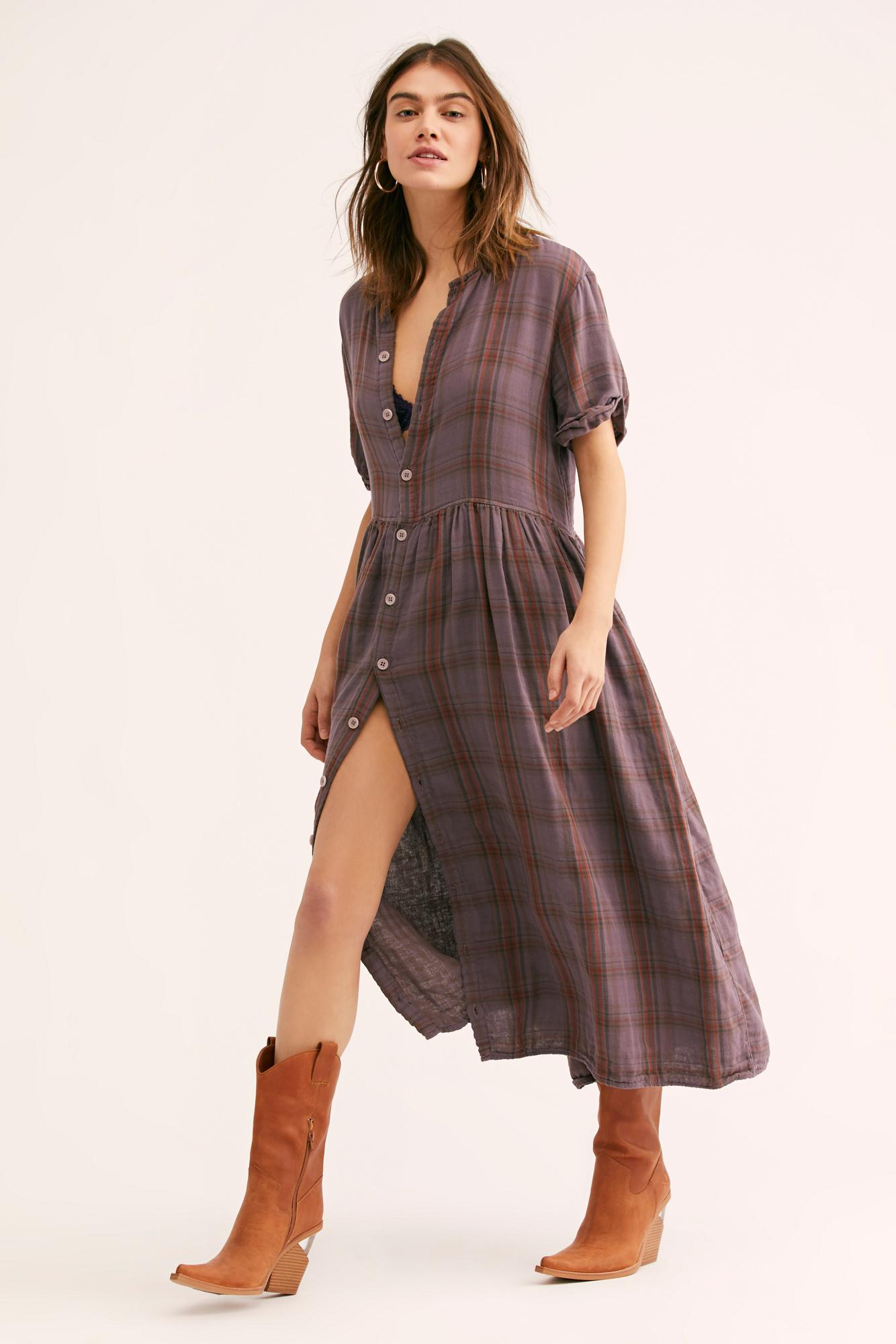 Free People Cotton Lou Lou Plaid Midi Dress By Cp Shades In Blue Lyst