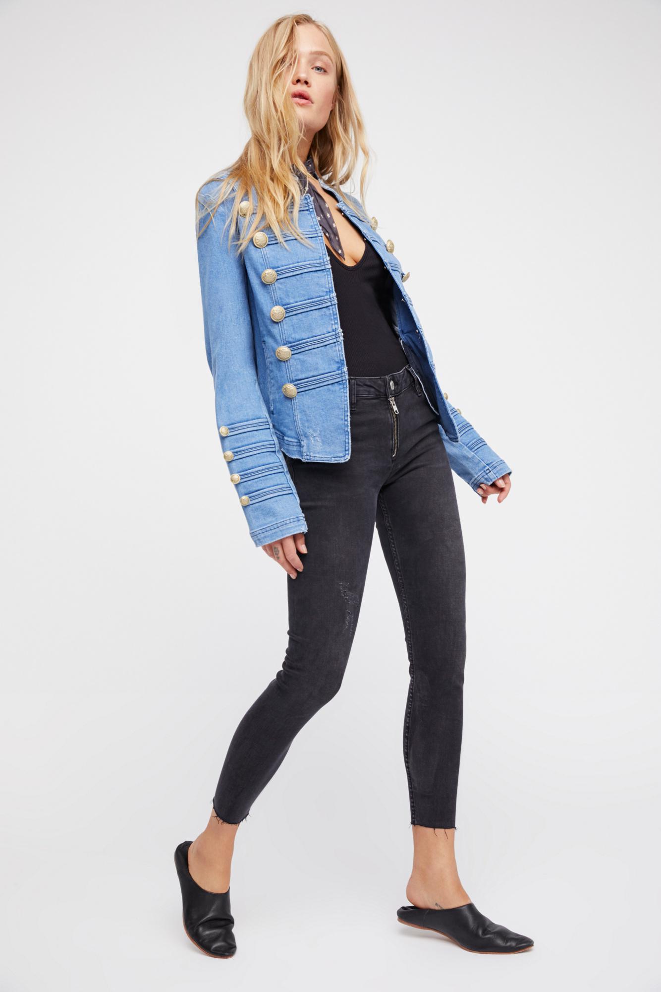 fitted military denim jacket