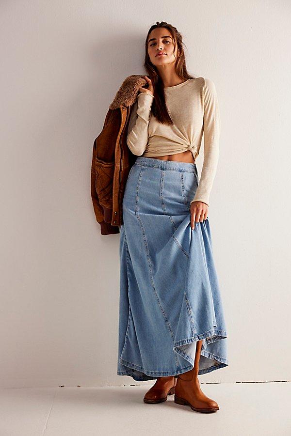 Free People We The Free Catch The Sun Denim Maxi Skirt in
