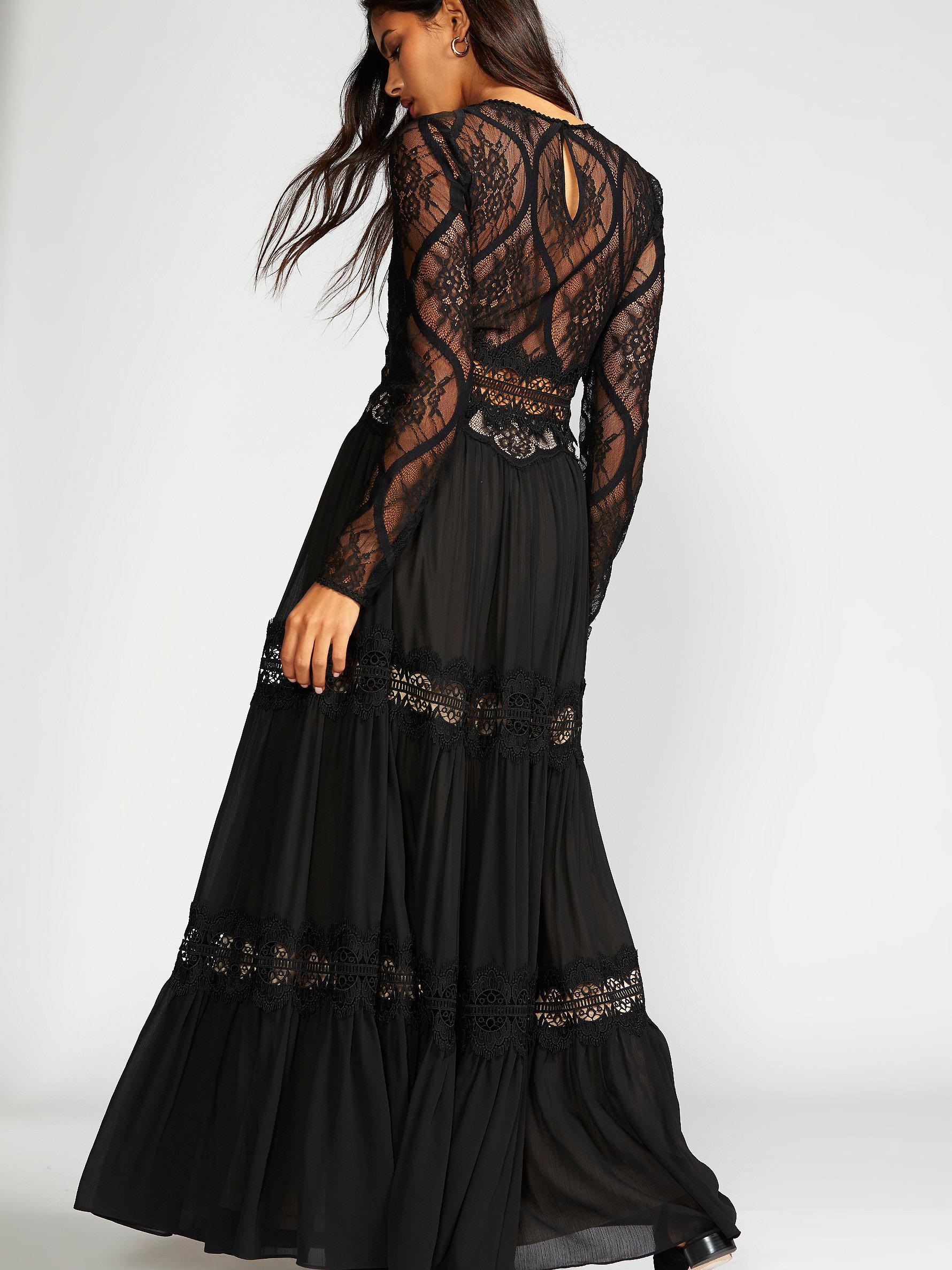 Free People Shadow Lace Maxi Dress in Black