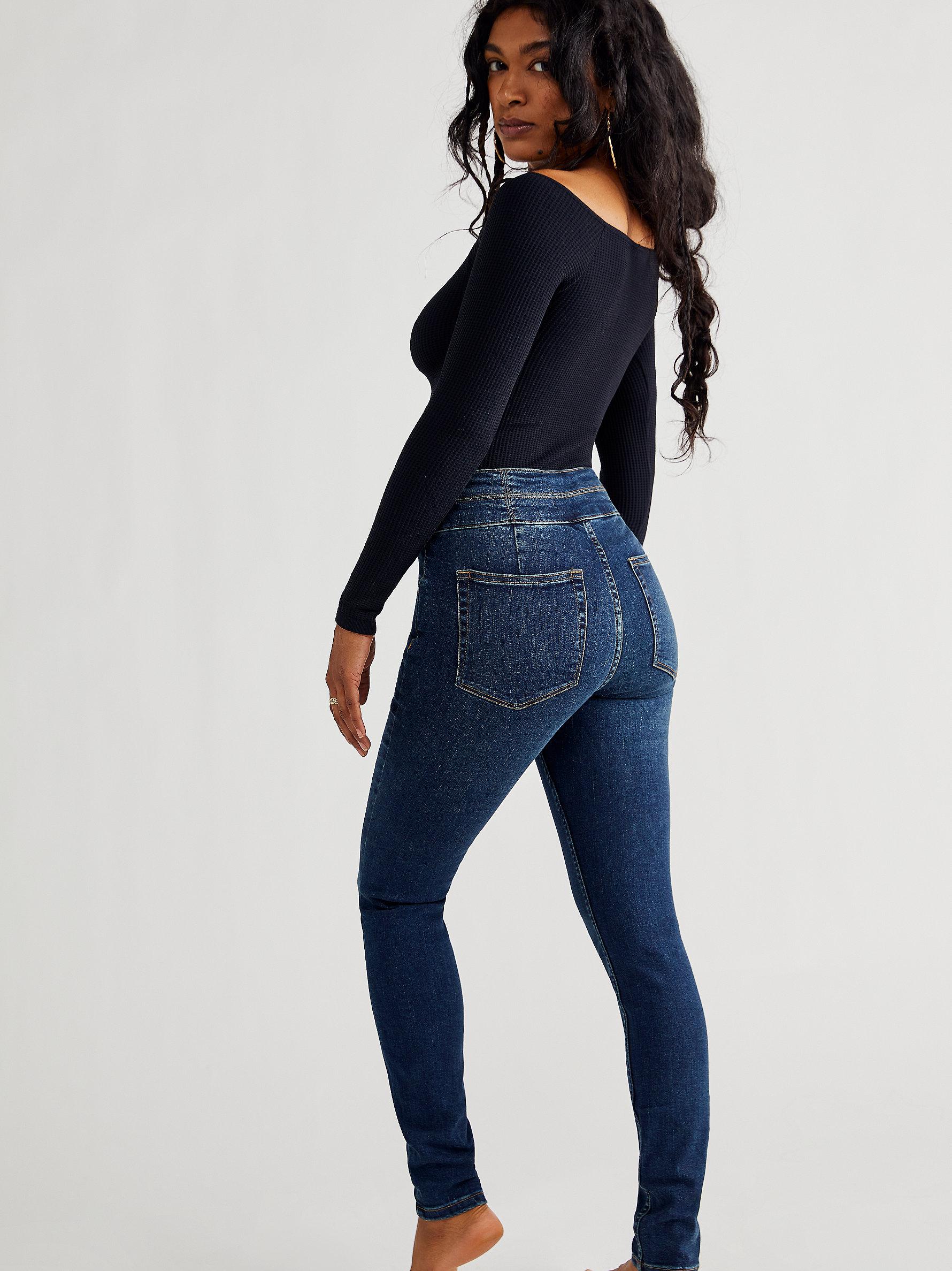 Free People Crvy High-rise Lace-up Skinny Jeans in Blue | Lyst