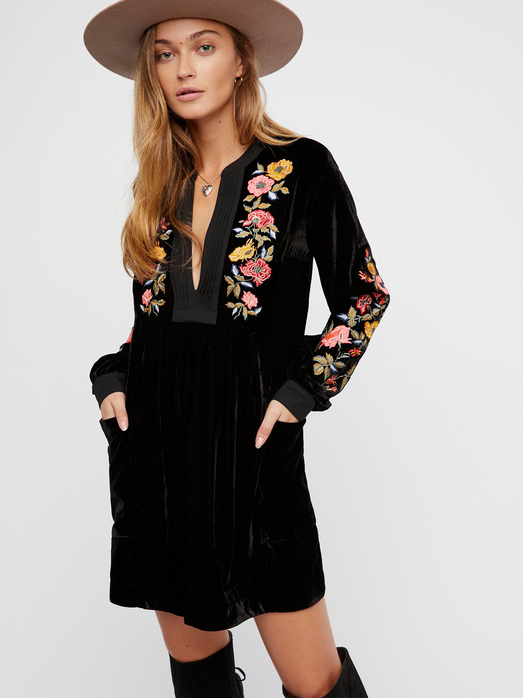 free people black embroidered dress