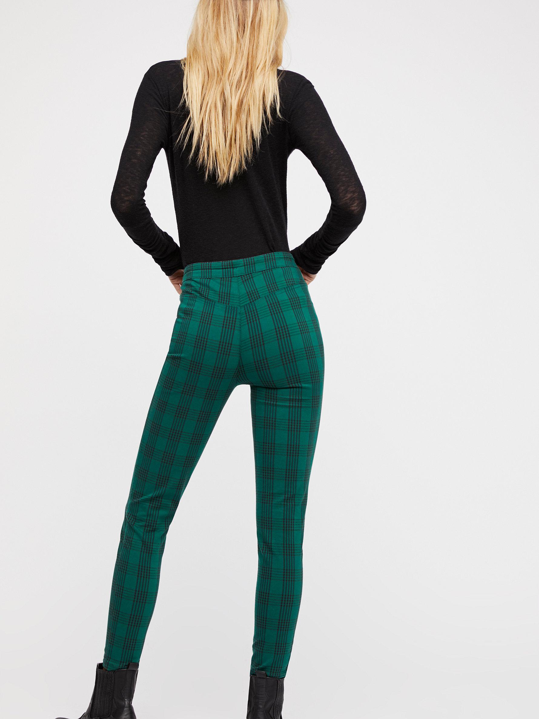 green plaid skinny pants