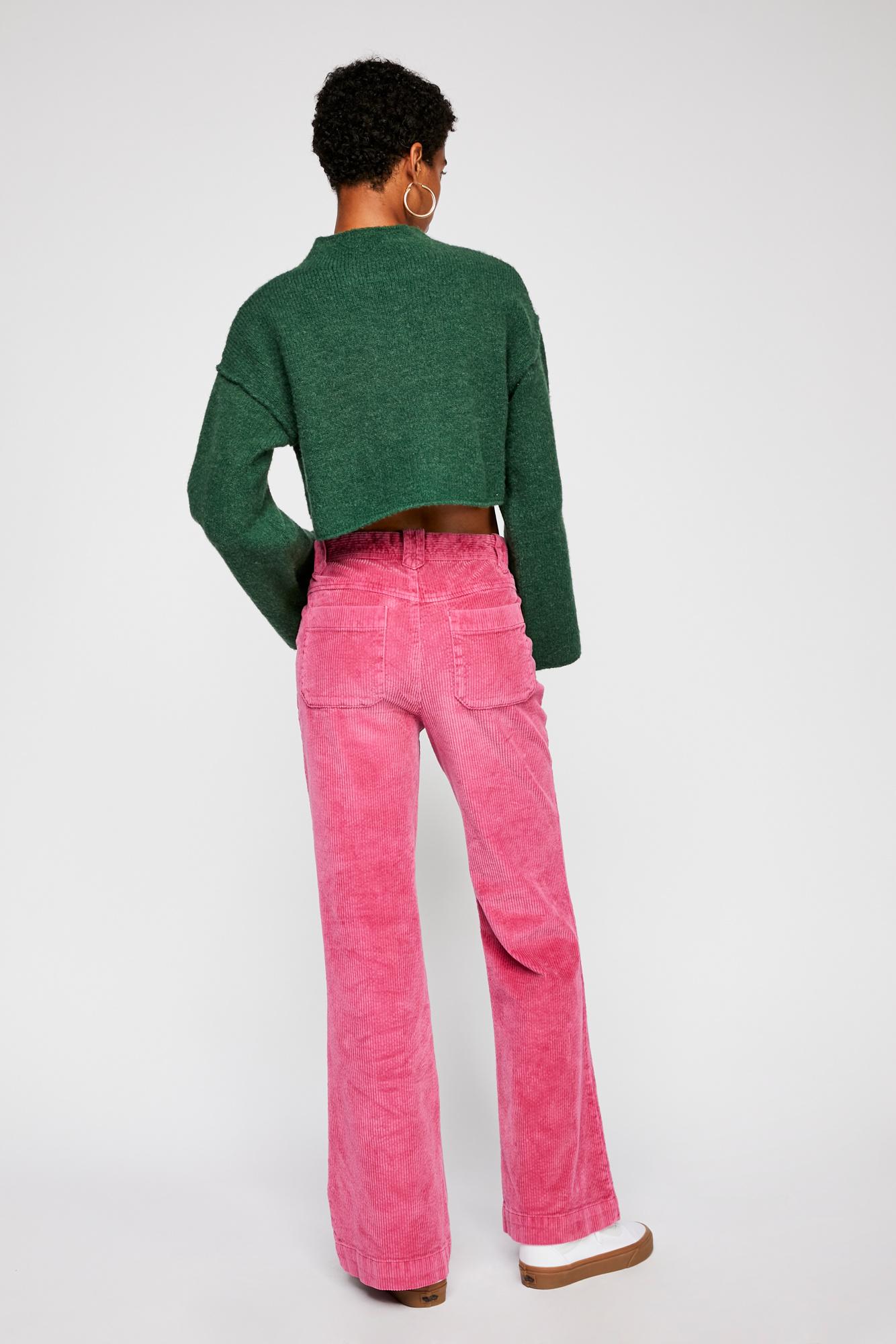 hip hugging flare cord pants