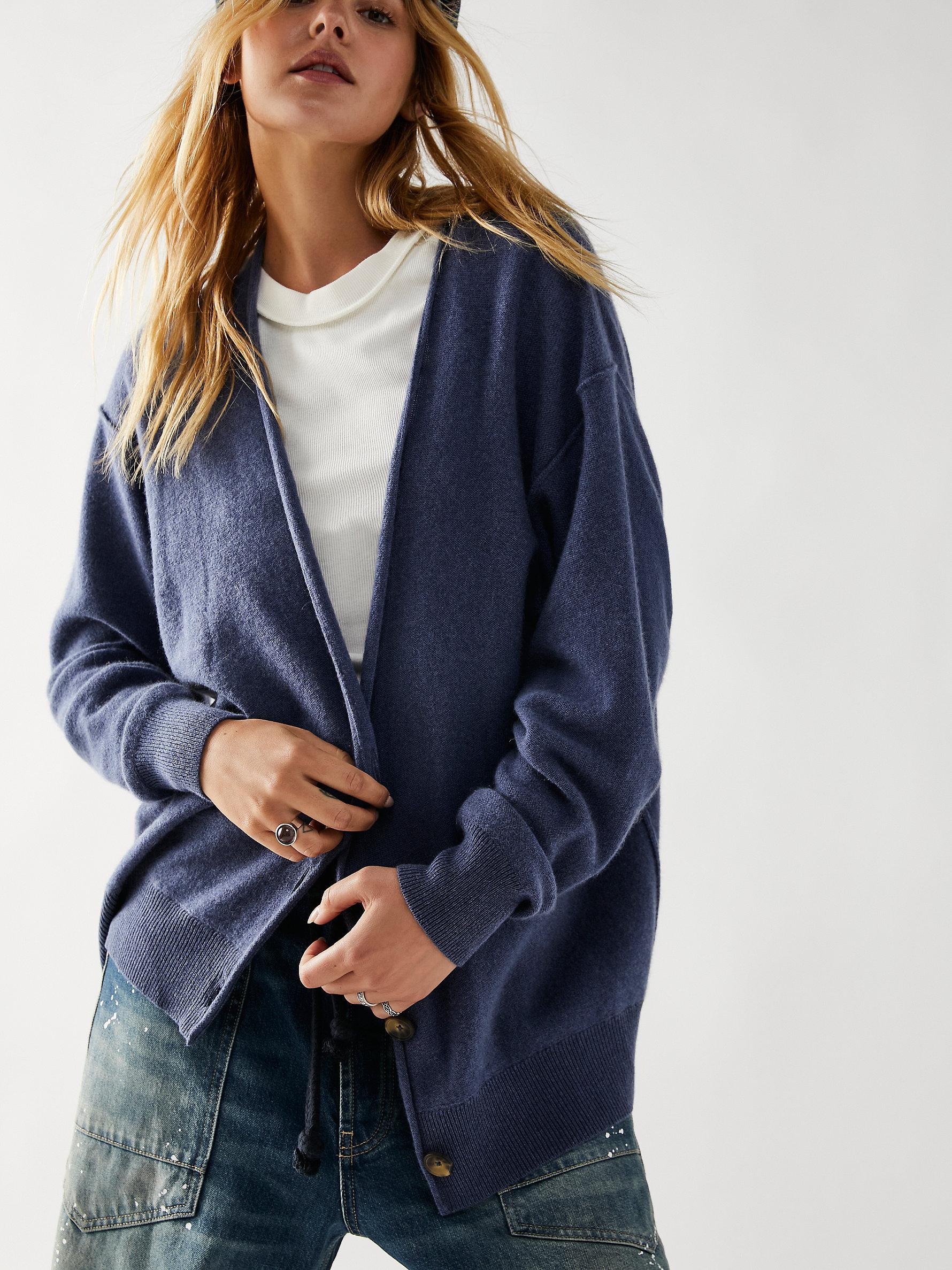 Free People School Boy Cashmere Cardi in Blue Lyst