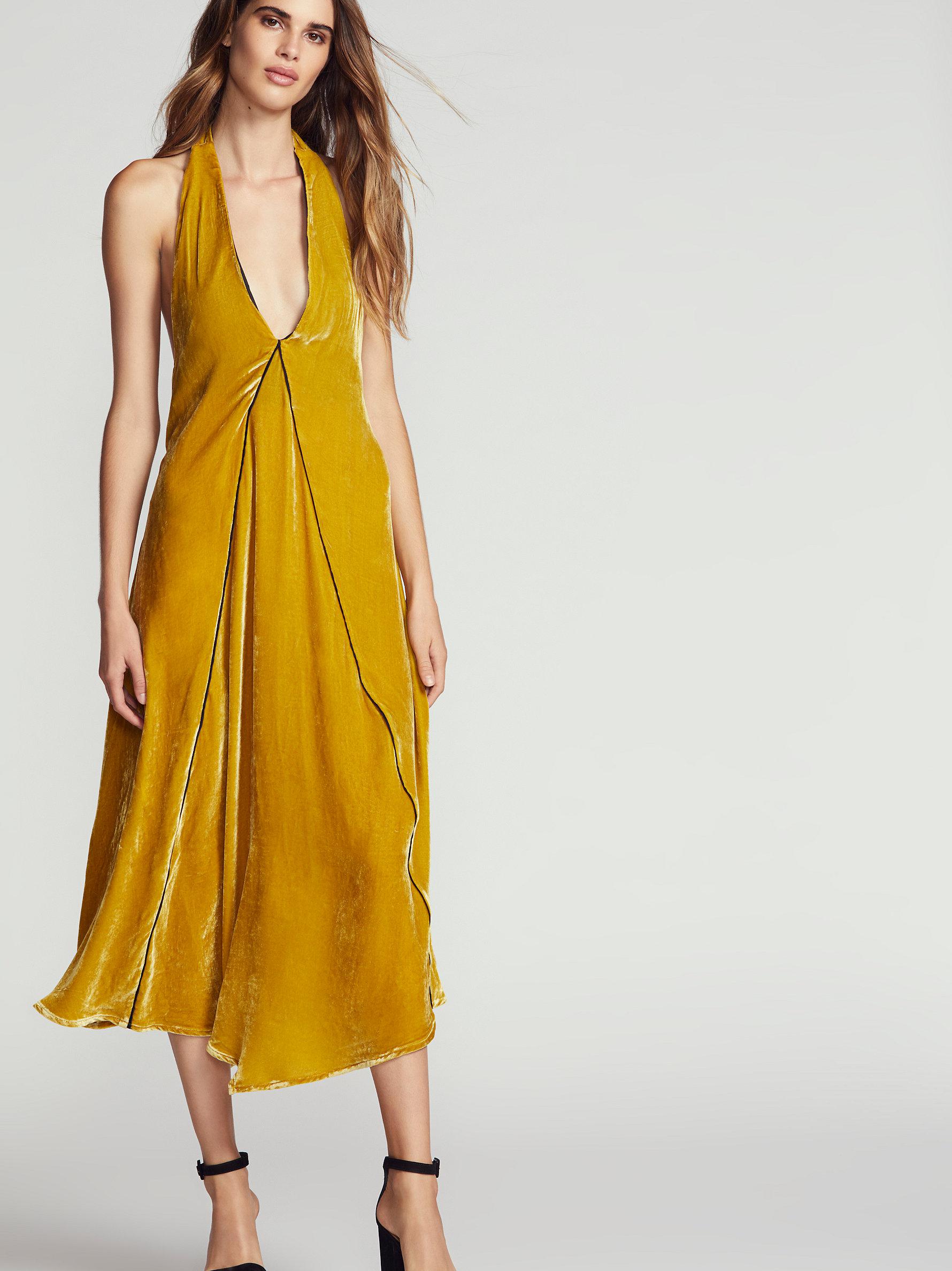 mustard velvet dress