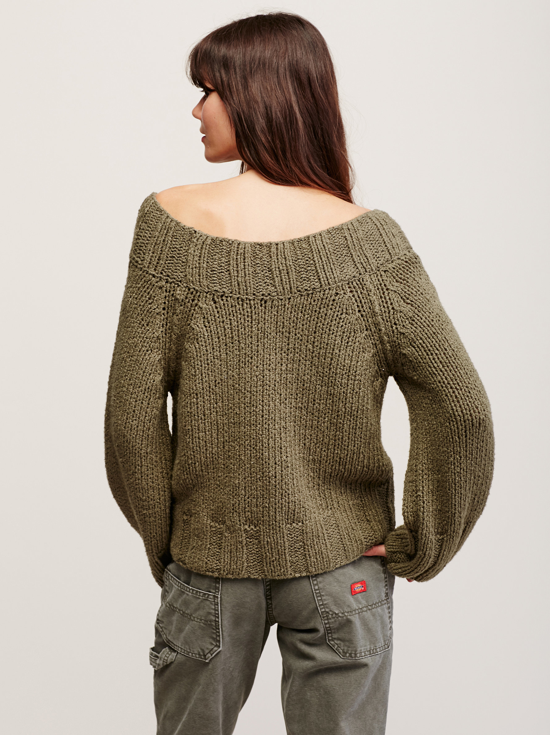 Free People Cotton Beachy Slouch Sweater in Olive (Green) - Lyst