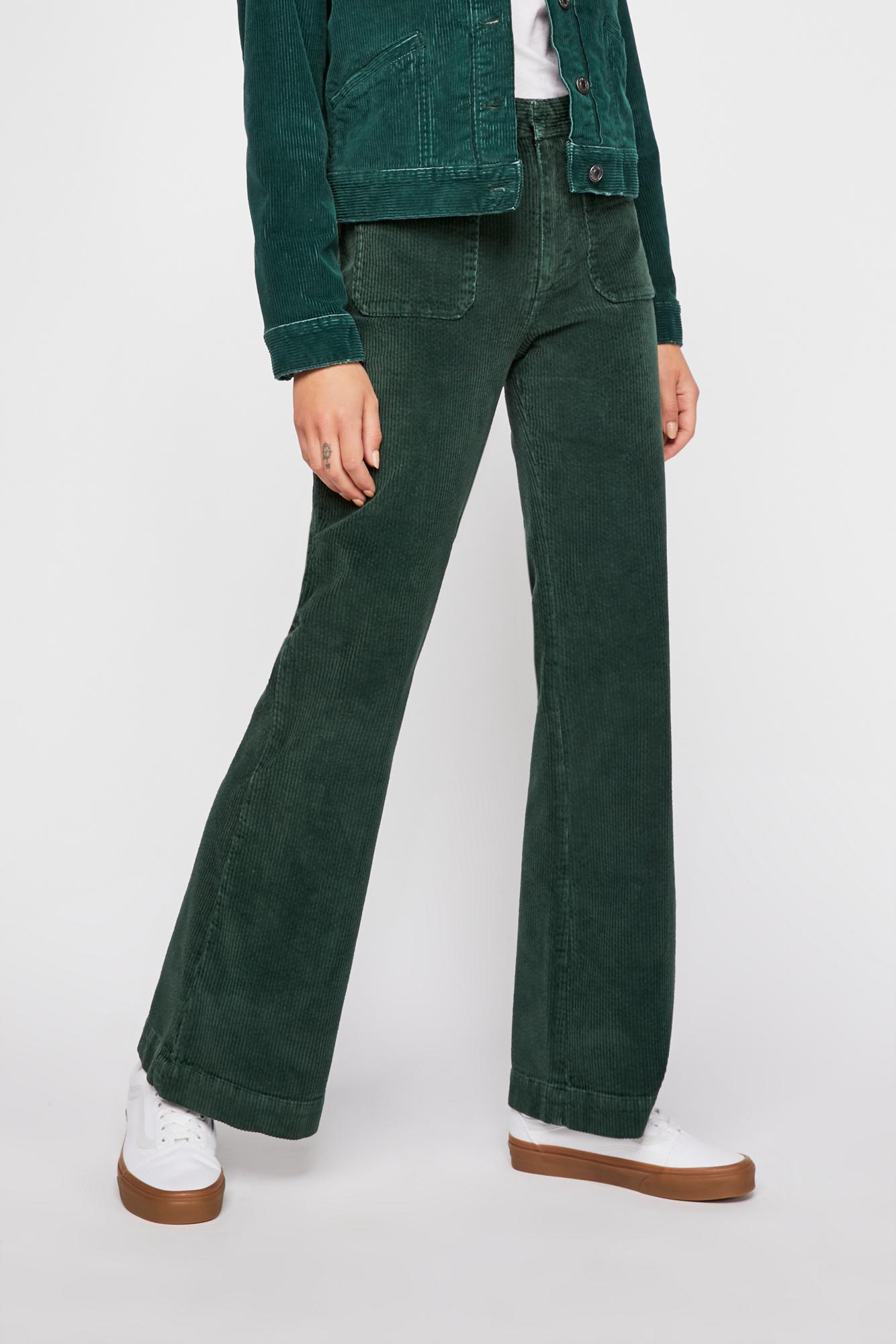 hip hugging flare cord pants