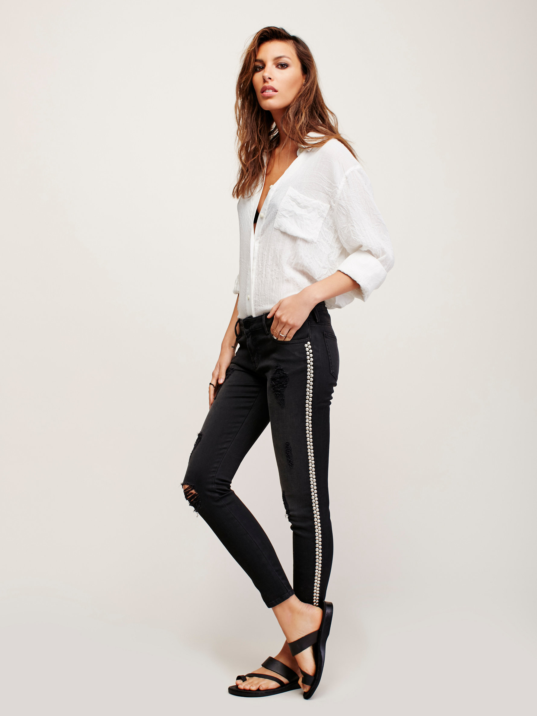 Free people Black Studded Skinny Jeans in Black Lyst
