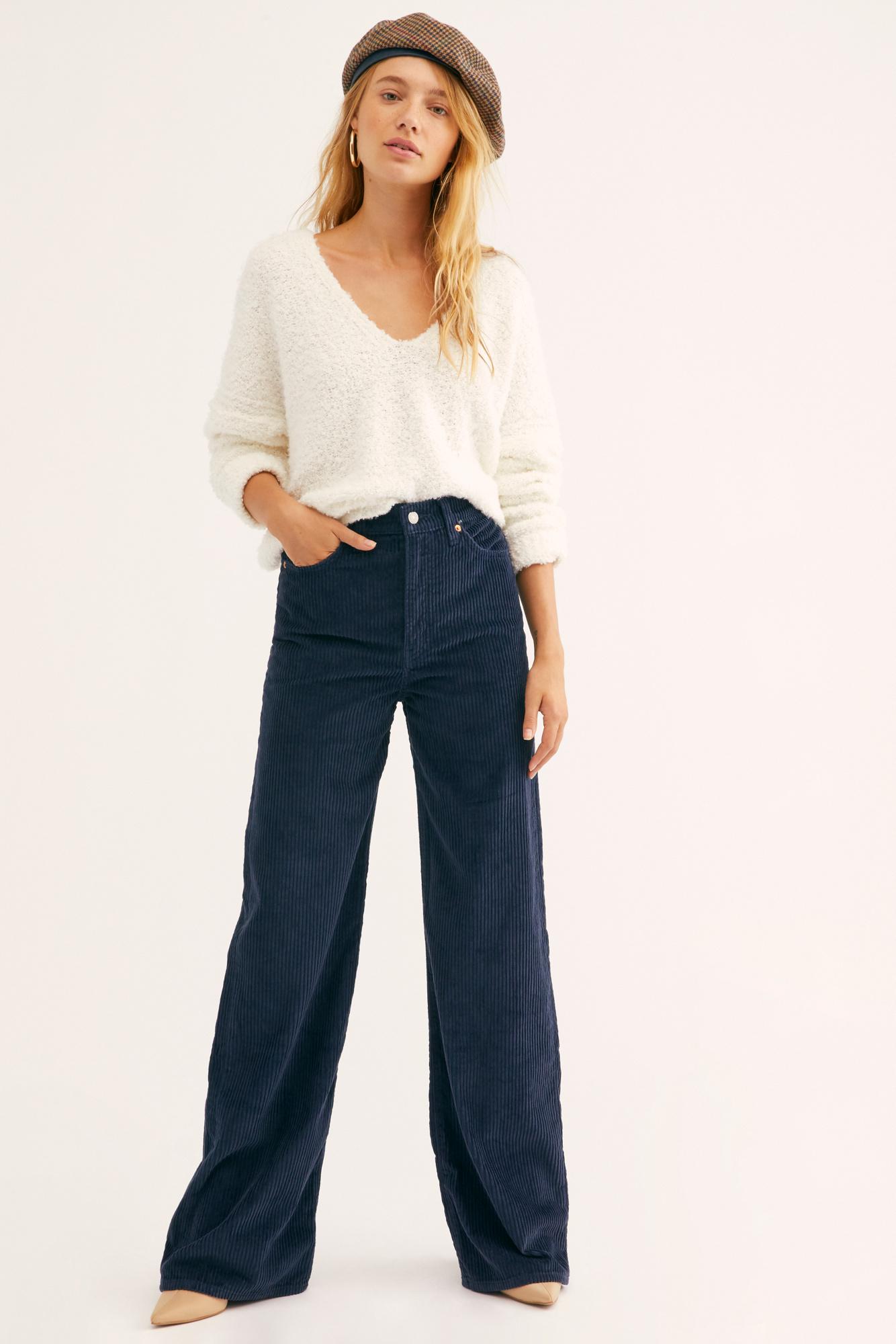 Free People Corduroy Levi's Ribcage Cord Wide-leg Pants in Blue - Lyst