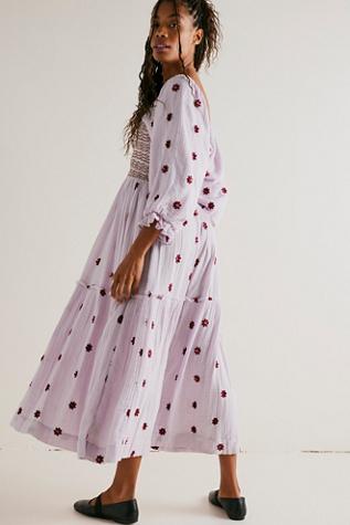 Free People Dahlia Embroidered Maxi Dress At In Frost Lavender Combo, Size:  Xs | Lyst