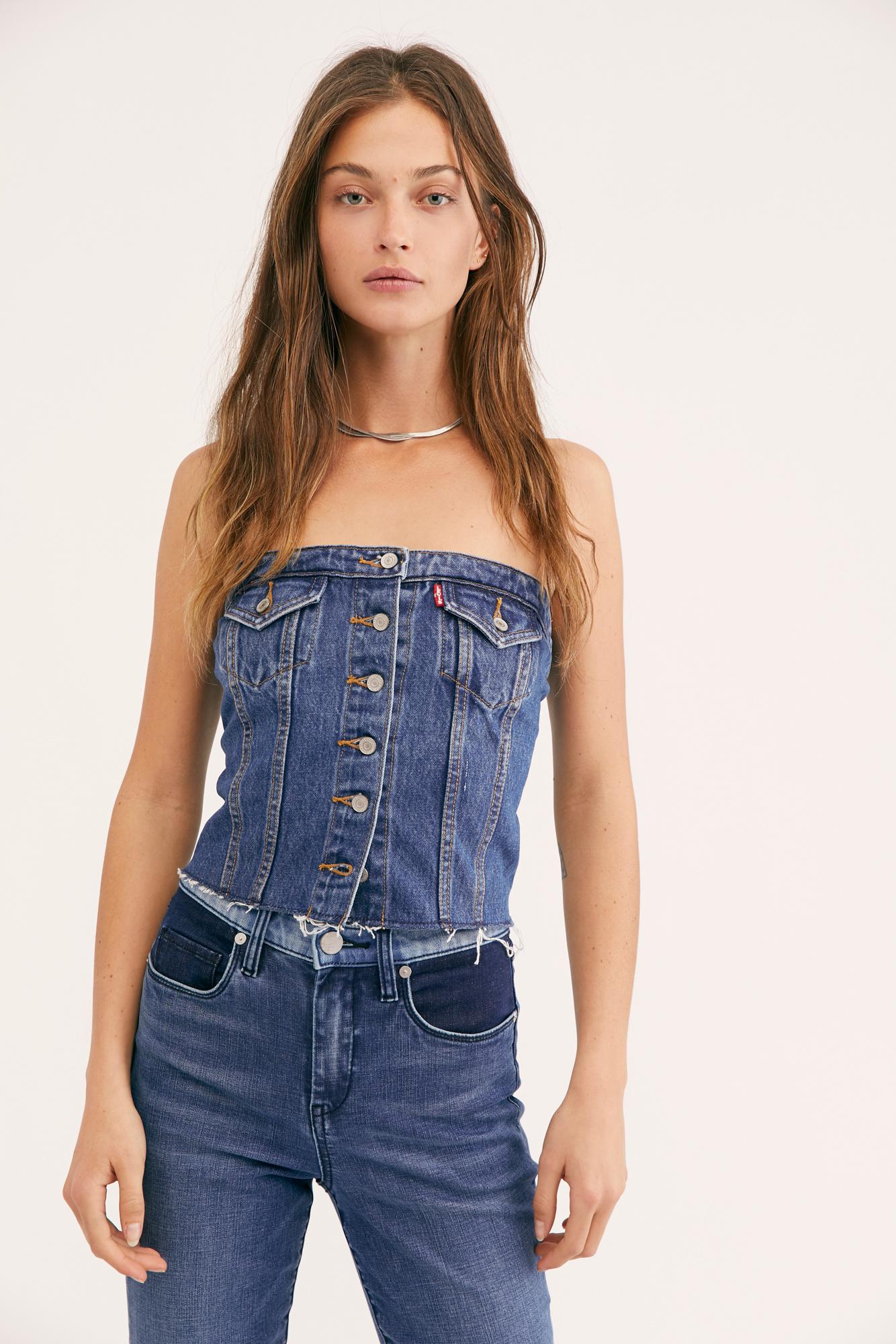 Free People Levi's Lace-up Denim Corset Top By Levi's in Blue - Lyst