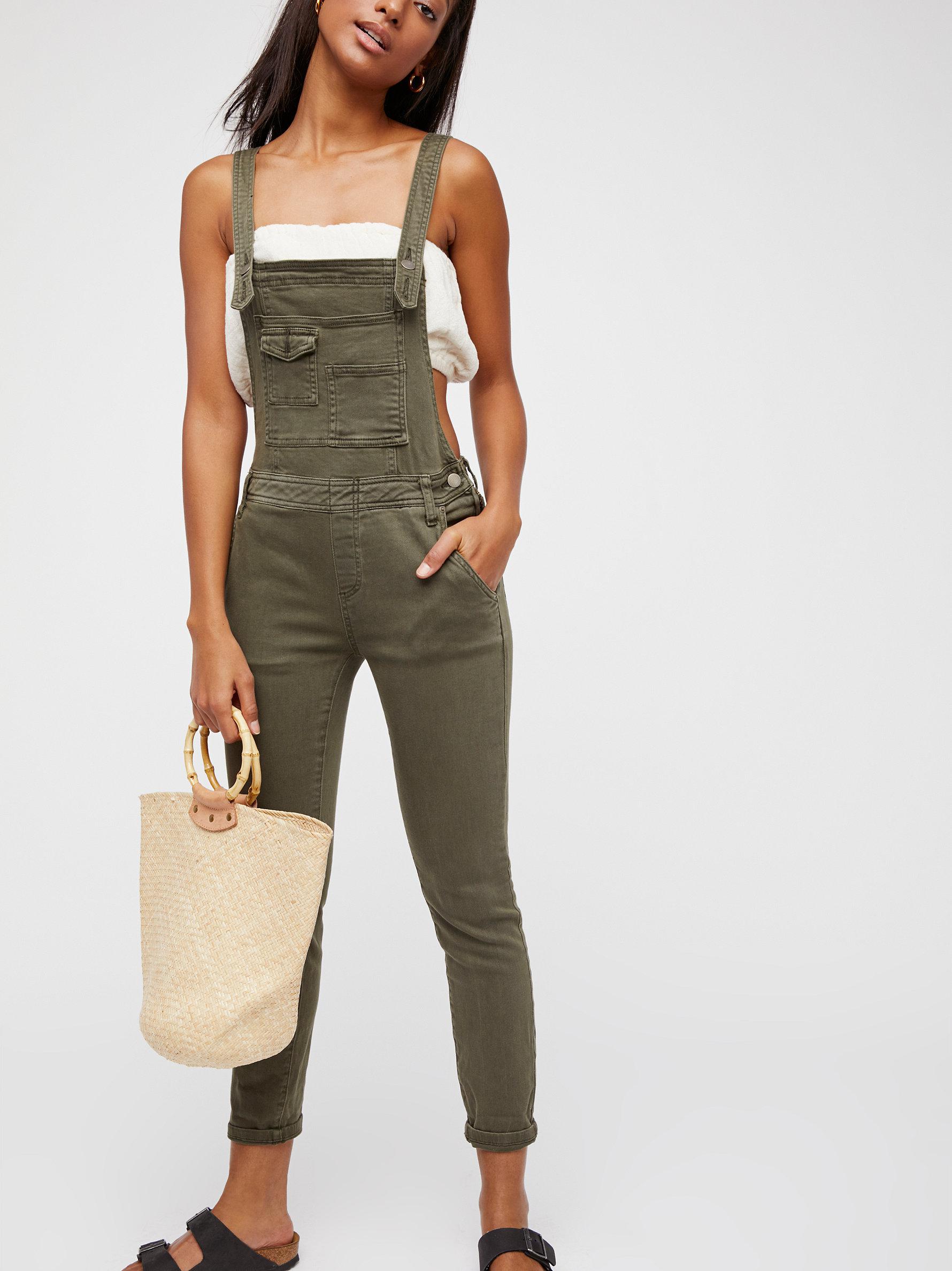 Free People Washed Denim Overall in Green | Lyst