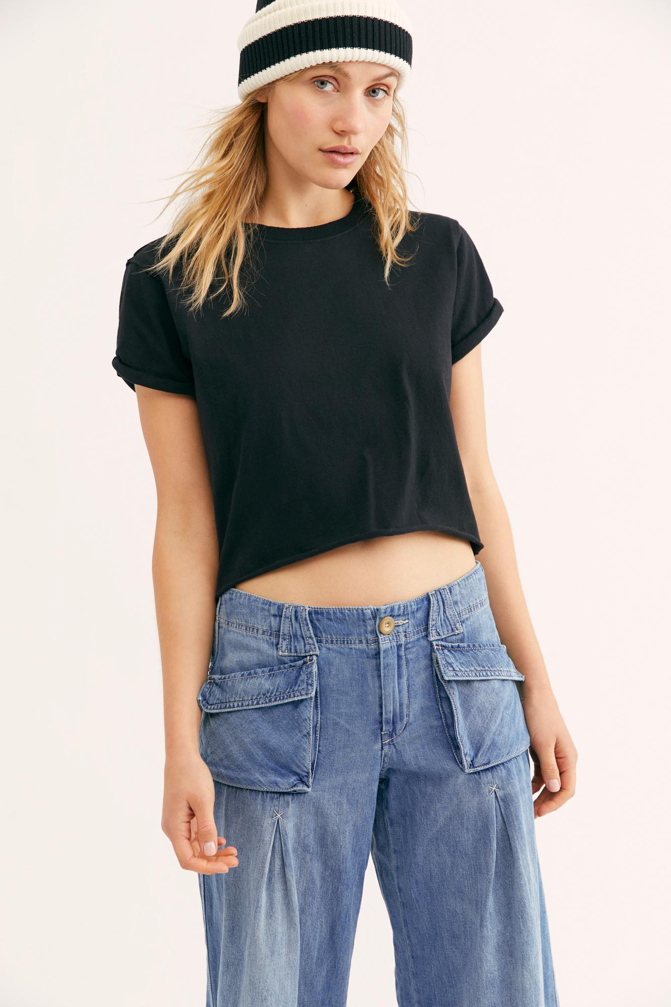 Free people birch denim wide leg pants Clearance