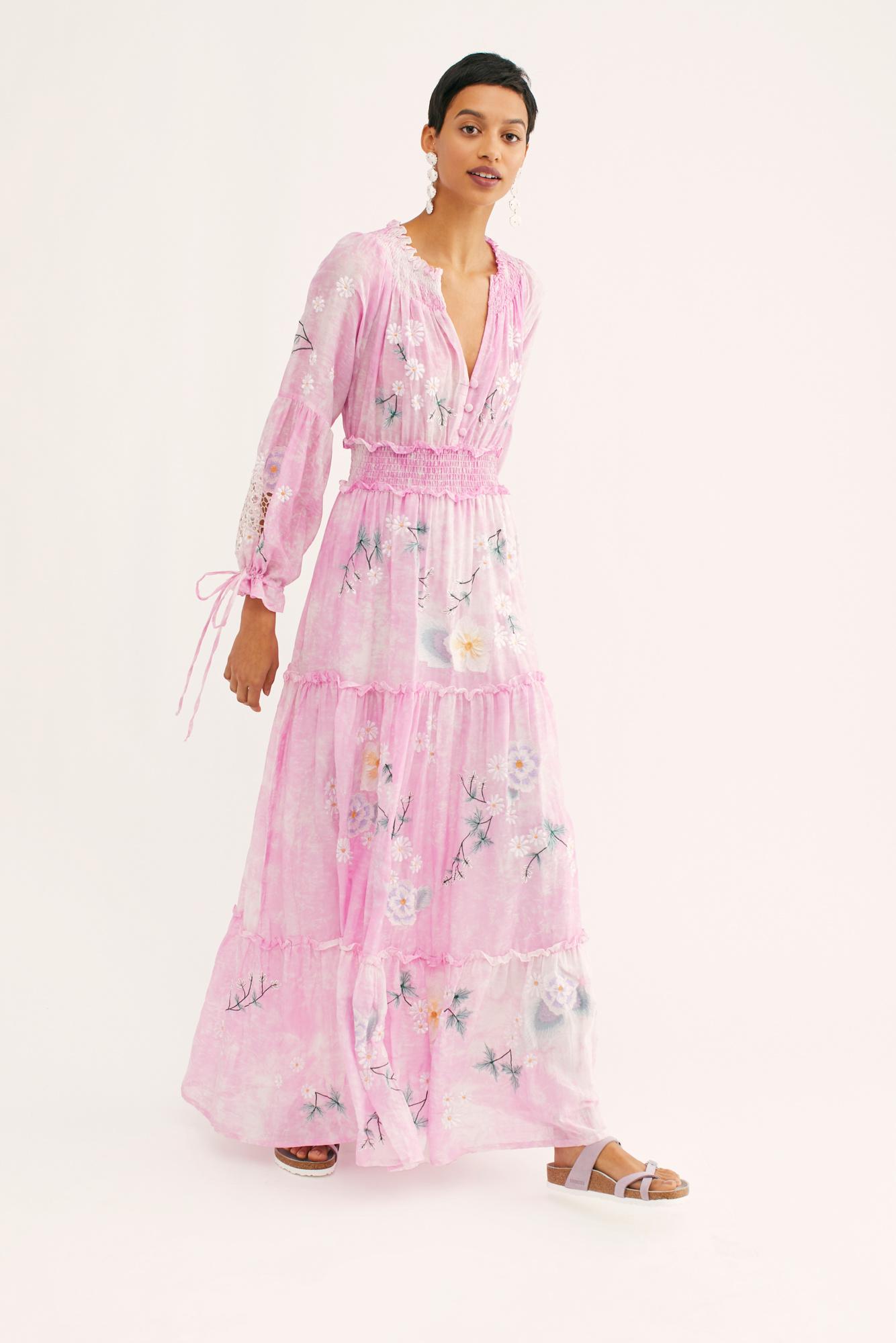 Free People Silk Daisy Island Maxi Dress By Fillyboo in Pink Lyst