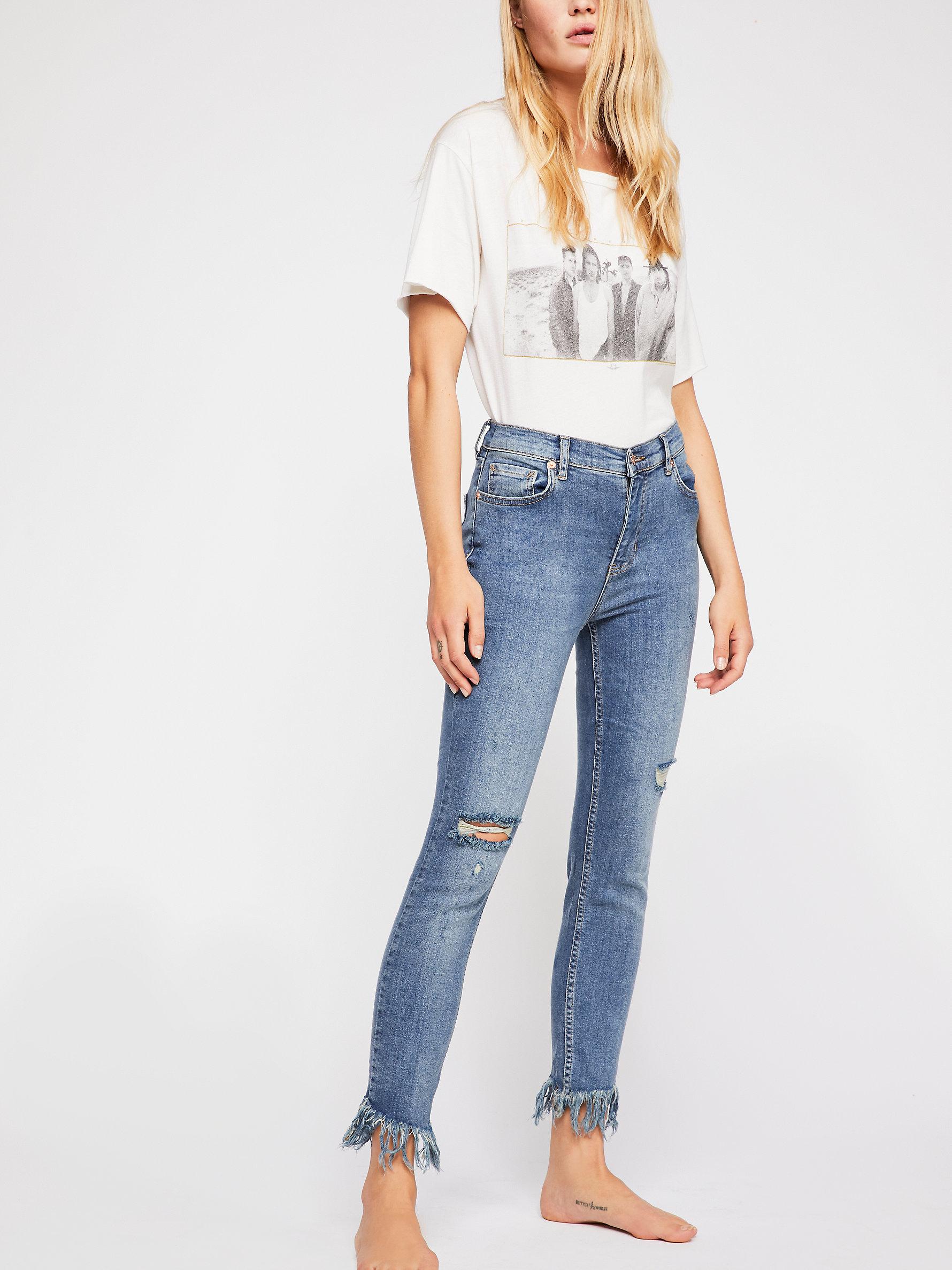 Free People Great Heights Frayed Skinny Jeans in Blue | Lyst