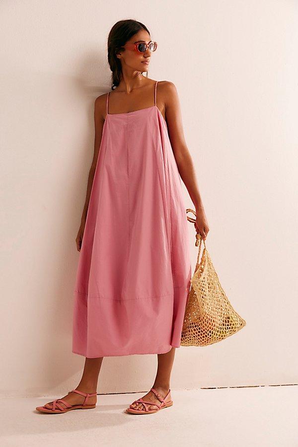 knee length dresses for ladies Free People Pink Floral Short Sleeve Midi Dress – The Hangout main image 1