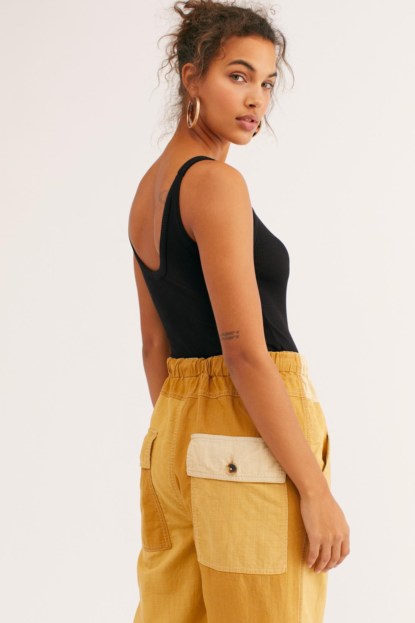 free people mixed up cotton distressed utility jeans