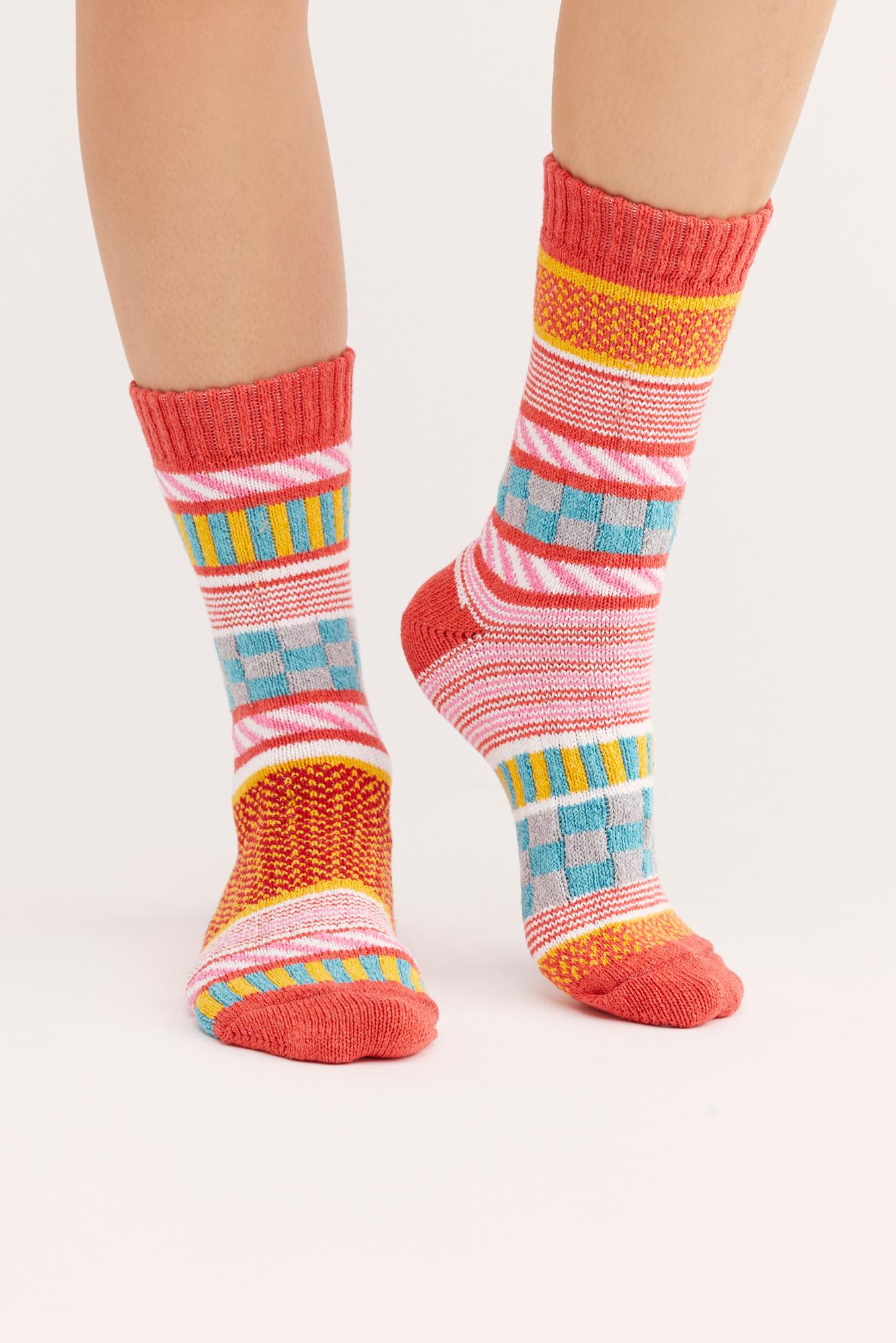 Free People Mix & Match Recycled Cotton Crew Sock in Orange Combo ...