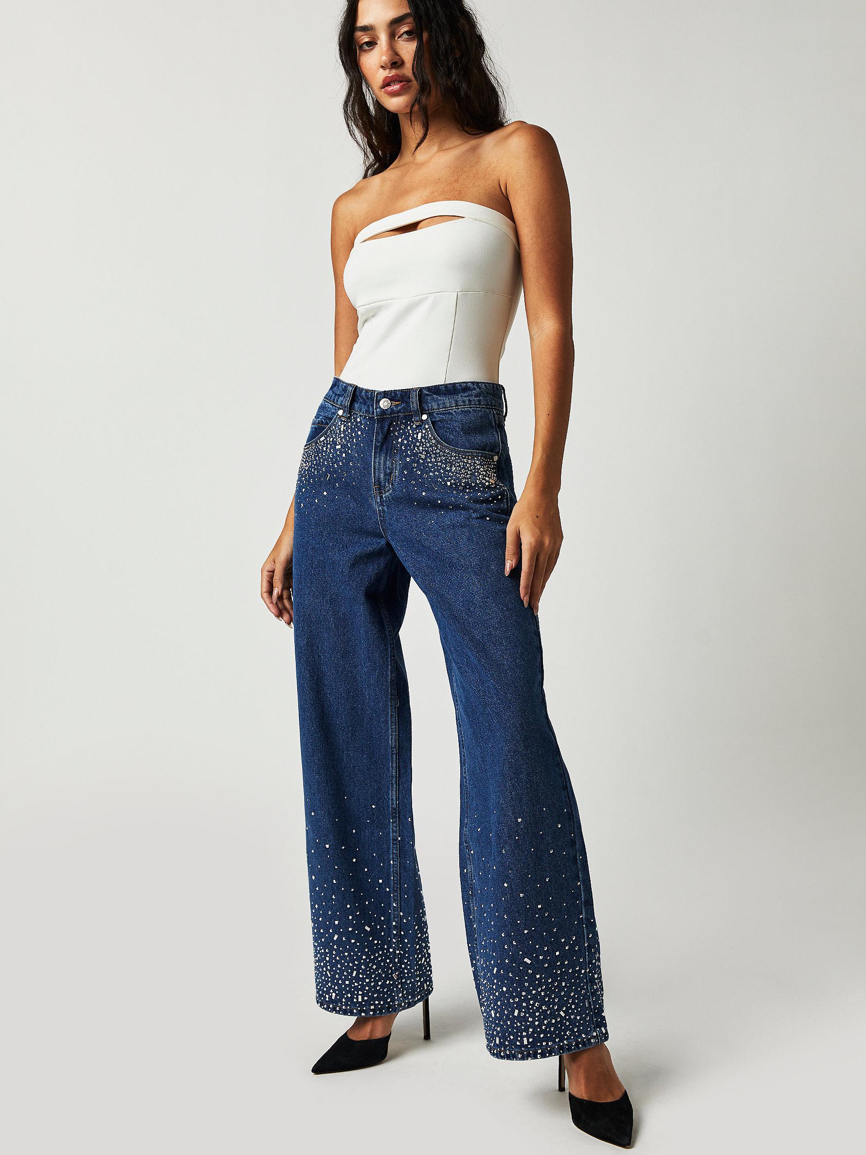 Free People Milk It Embellished Ziggy Jeans in Blue Lyst