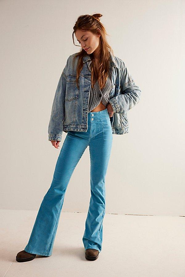 Free People Jayde Cord Flare Jeans At Free People In Milky Blue