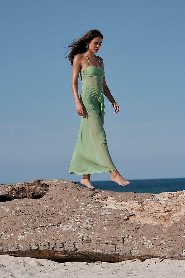 meche flashes in green dress Faramah Drape Sleeves Embellished Fitted Sequin Modest Evening Dress – Iyza  Belaar main image 1