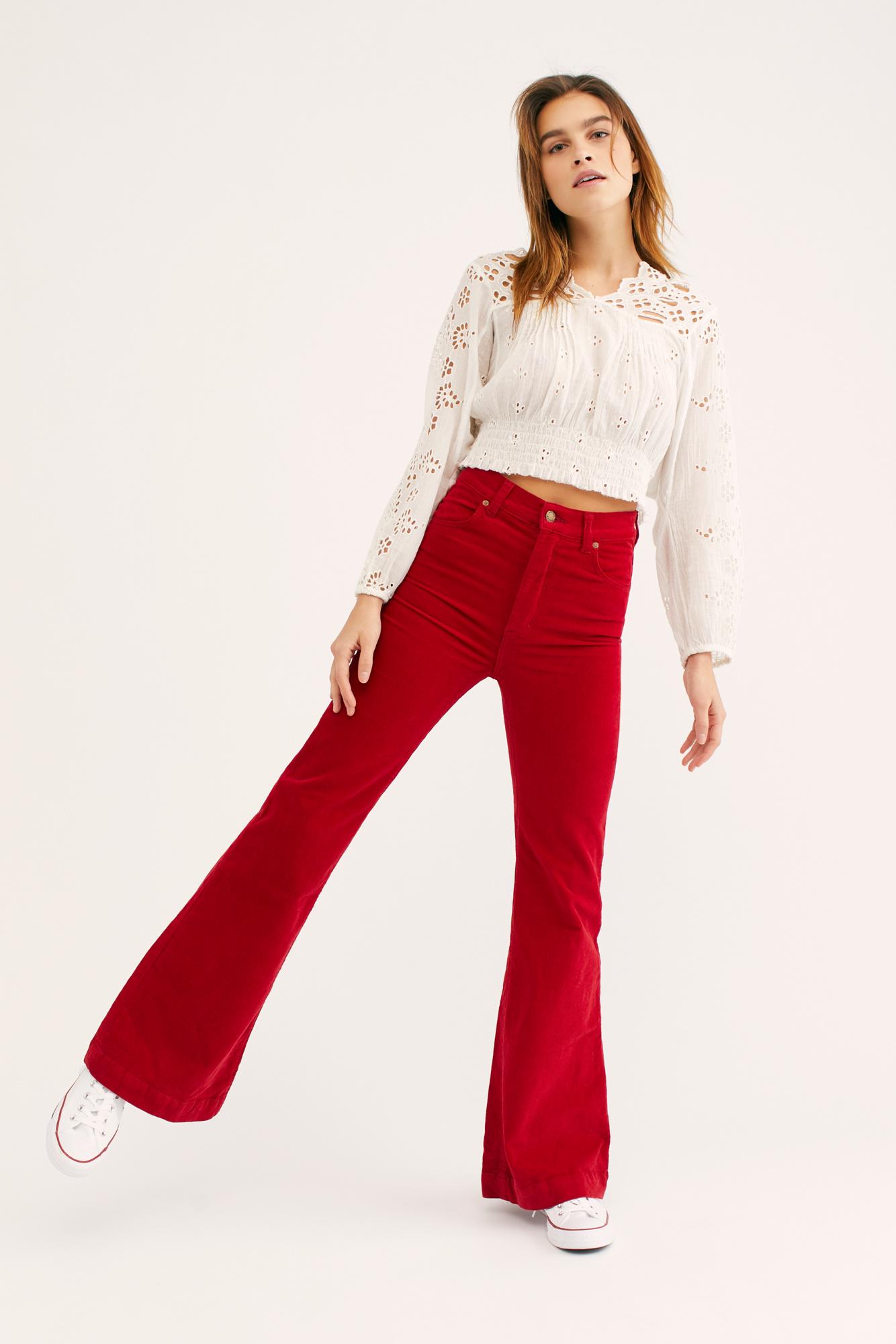 Free People Rolla's East Coast Cord Flare Trousers in Red