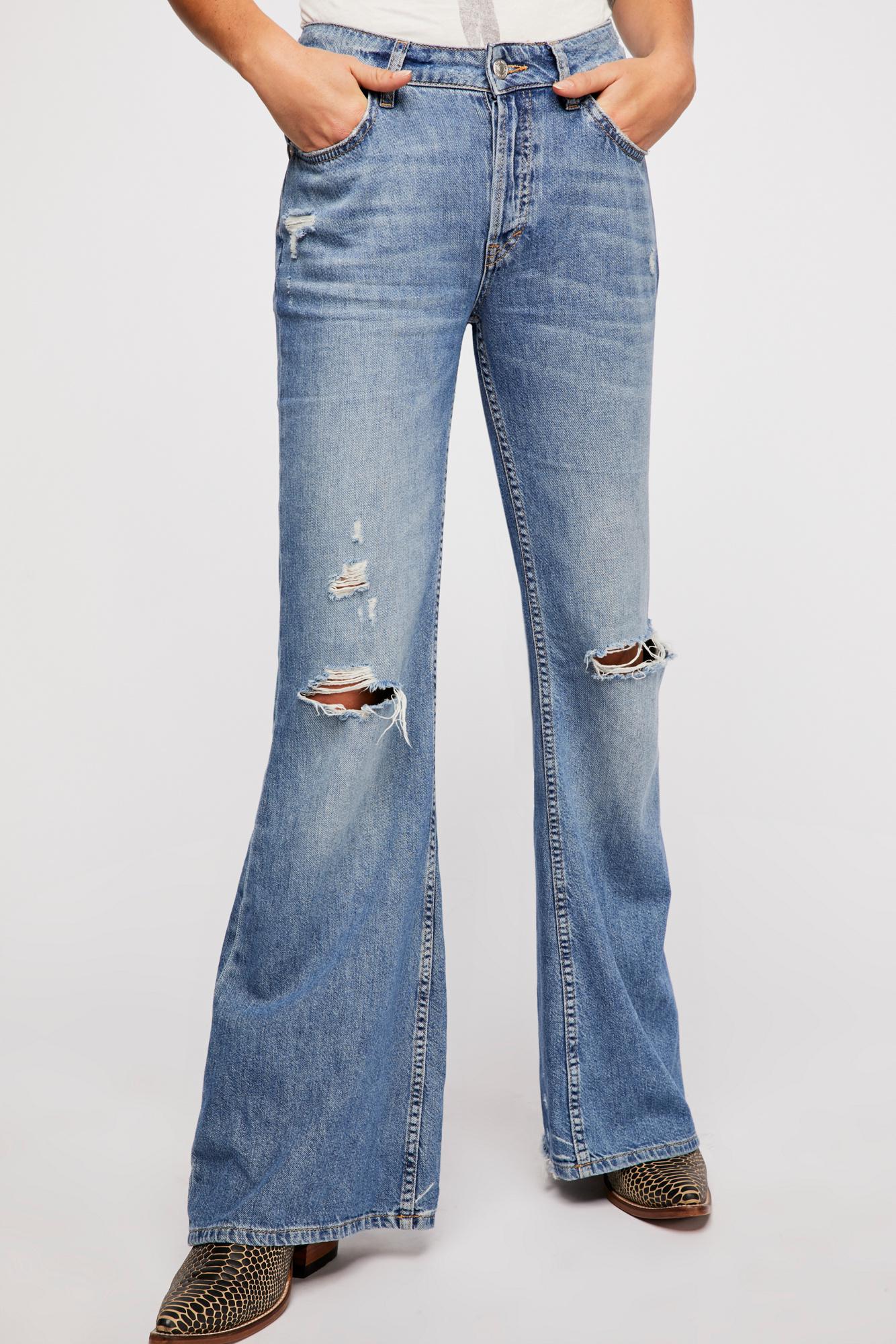 Free People Denim Relaxed Heritage Flare Jeans in Blue - Lyst