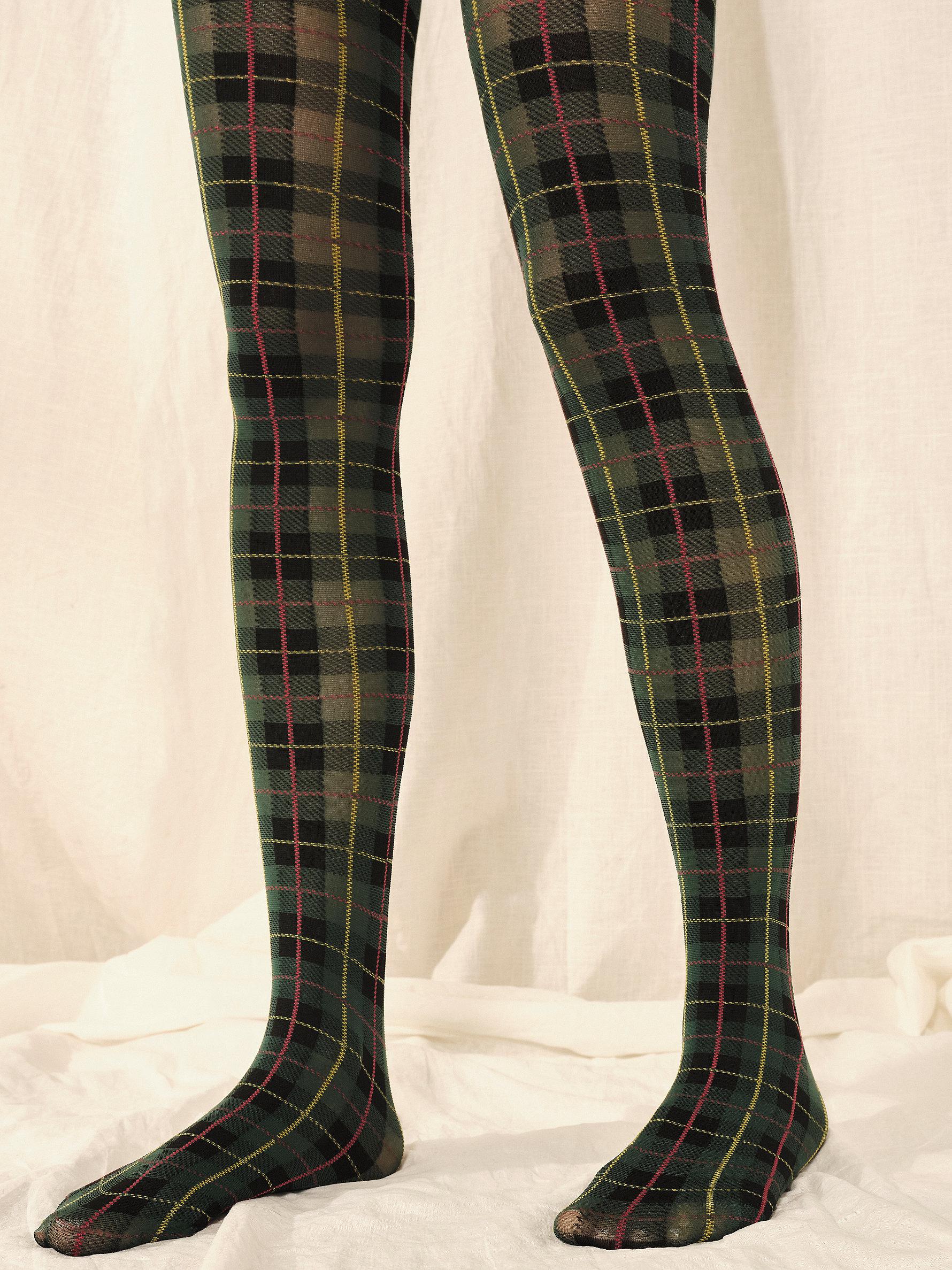 Free People London Plaid Tights in Green