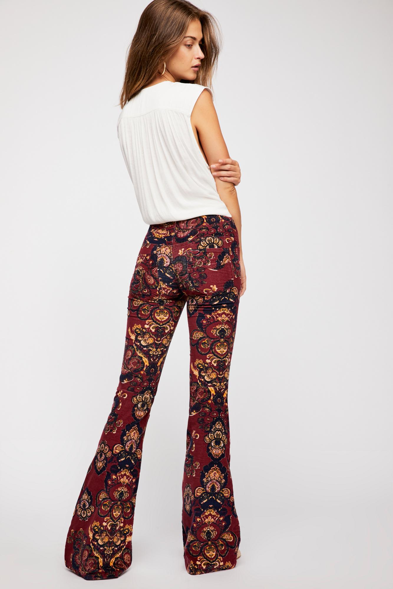 Pull On Corduroy Printed Flares 